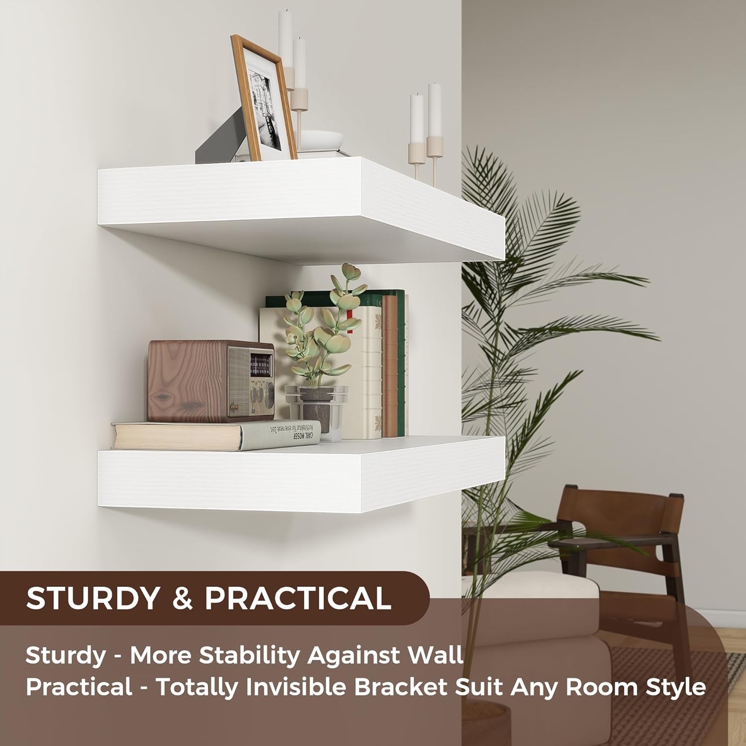 Venusmiles 36 Inch White Floating Wall Shelf