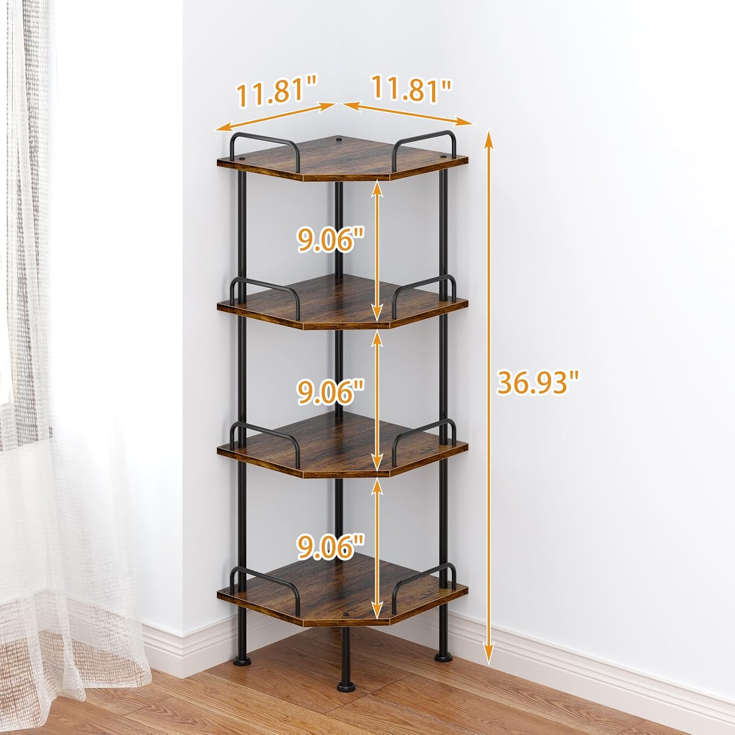 Corner Shelf Stand with Wheel 4-Tier Bookshelf Storage Display