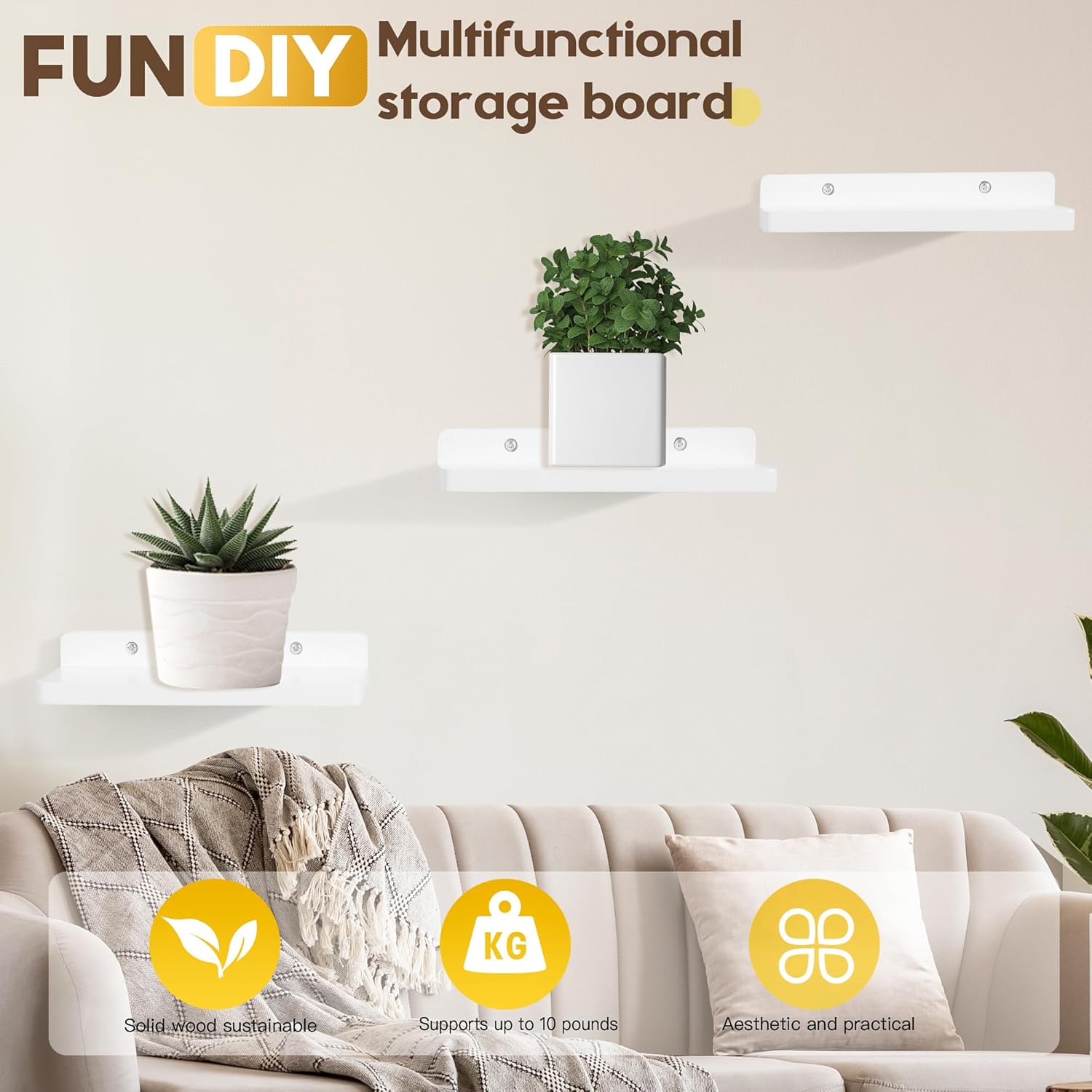 Small Floating Shelves Set of 3 White