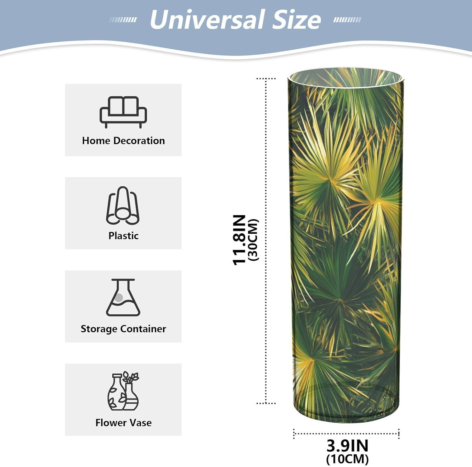 Green Tropical Leaves Plastic Flower Vase 118 x 39 Inch Decorative Hurricane Candle Holder