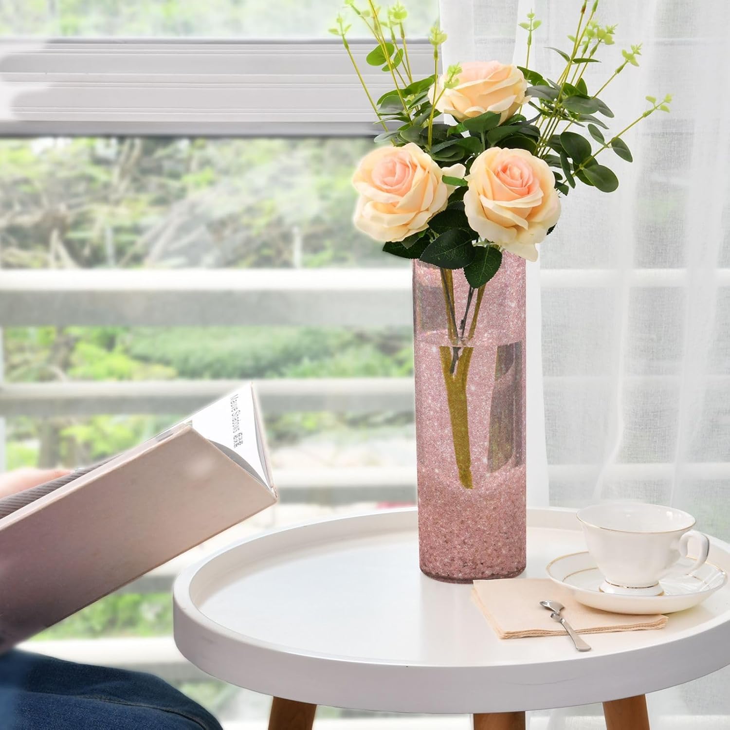 Glittering Starry Skin Color Plastic Hurricane Candle Holder 118 x 39 Inch Decorative Vase