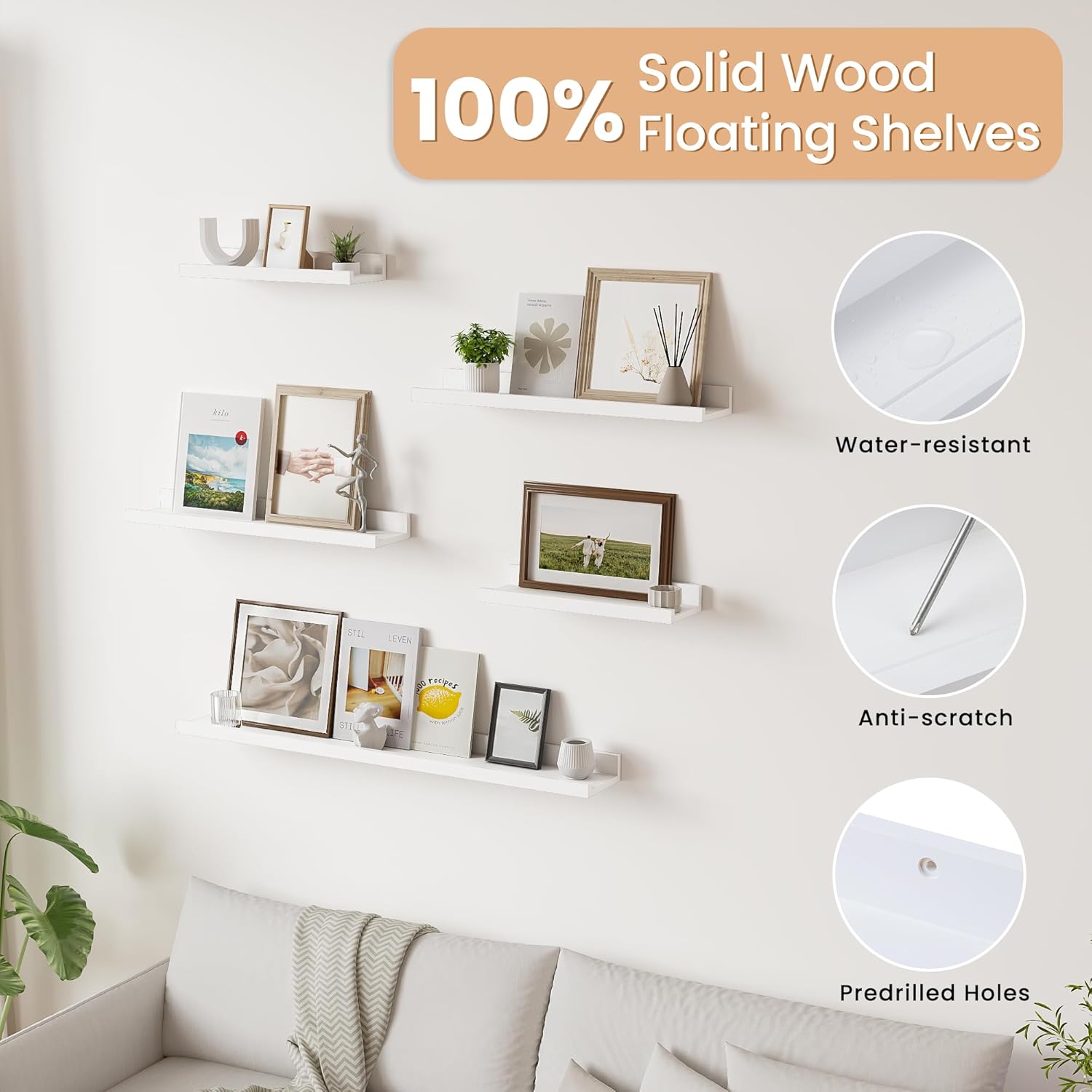 Acovy Floating Shelves Set of 2 White Solid Wood