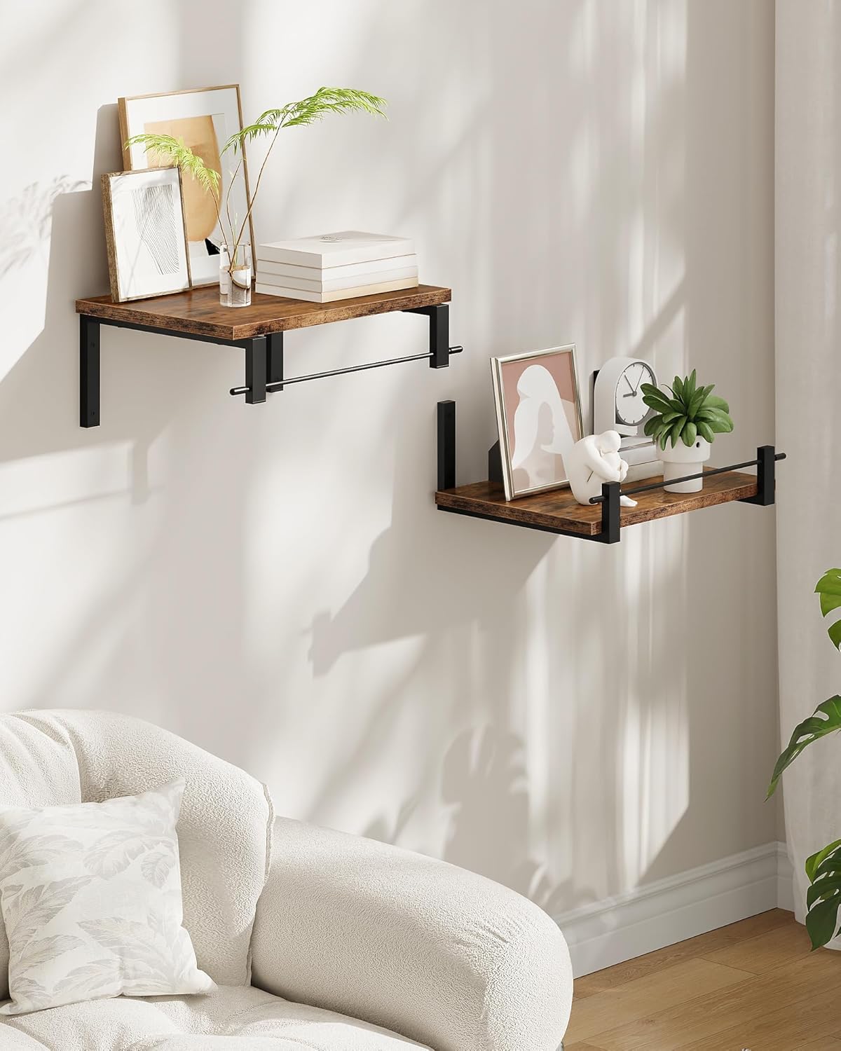 Floating Shelves Set of 2 12 Inch Deep Rustic Brown and Black