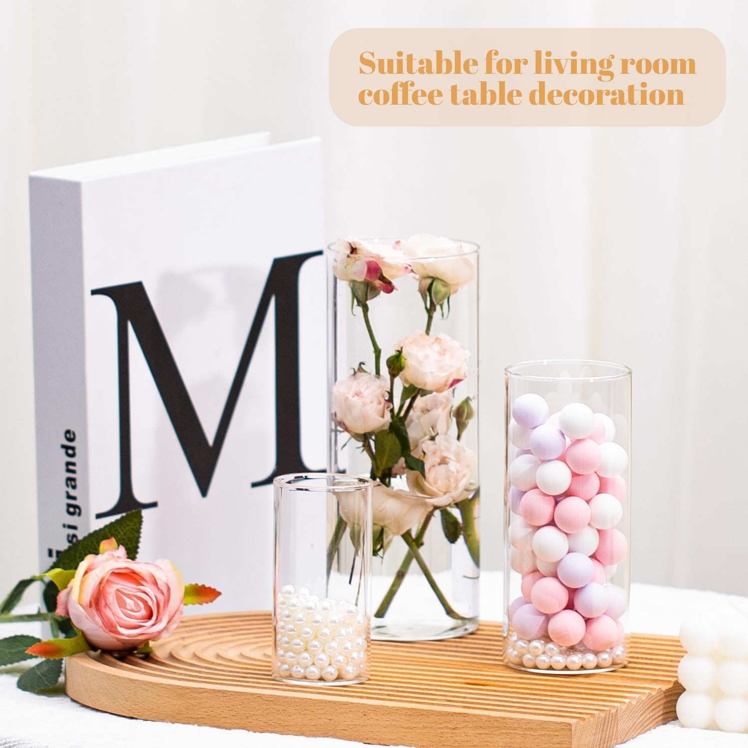Clear Glass Cylinder Vases 4 6 8 10 Inch Set