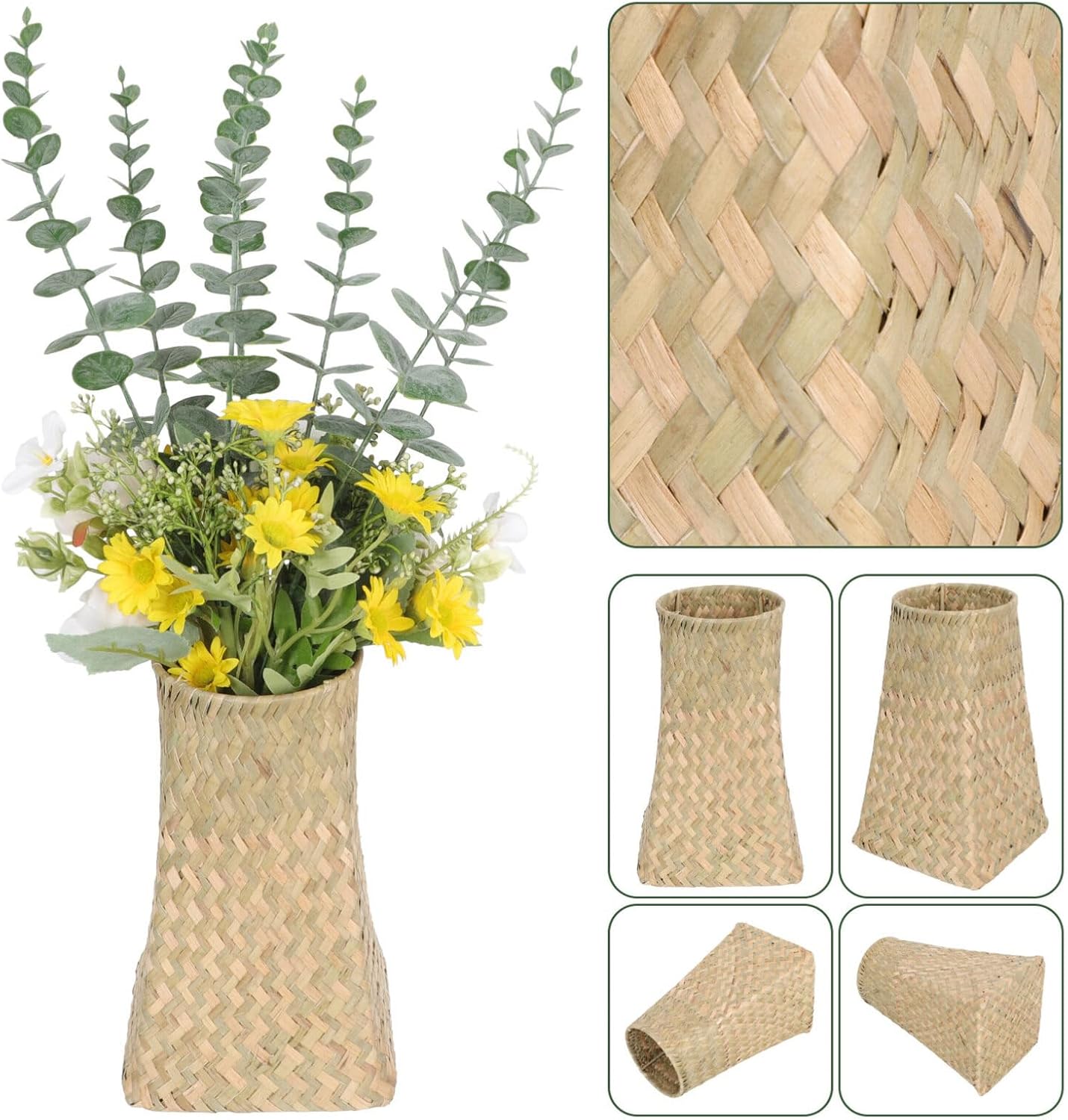 Angoily Woven Seagrass Vase with Dried Flowers