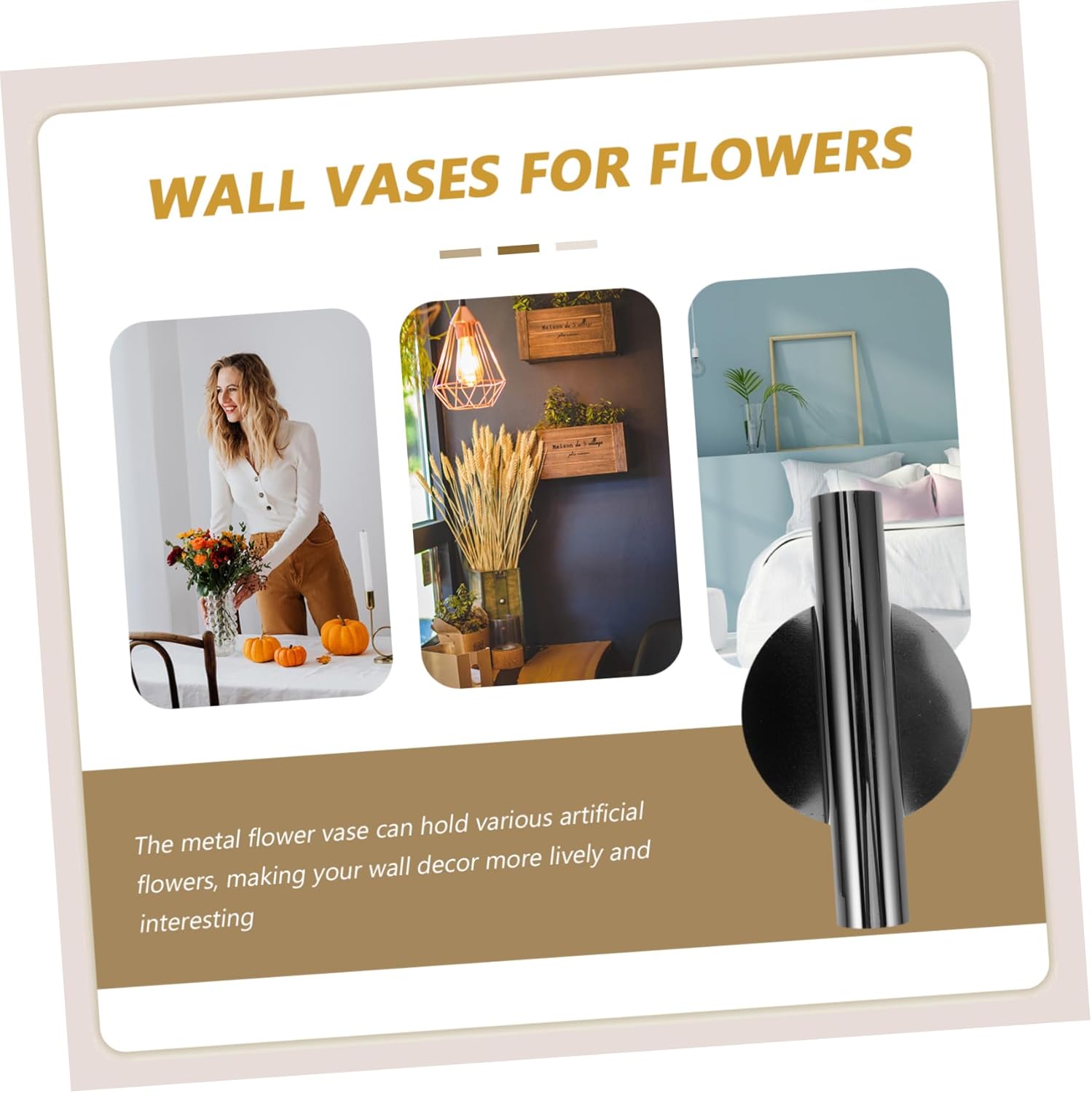 BESTOYARD 2Pcs Wall Mounted Metal Vase for Dried Flowers