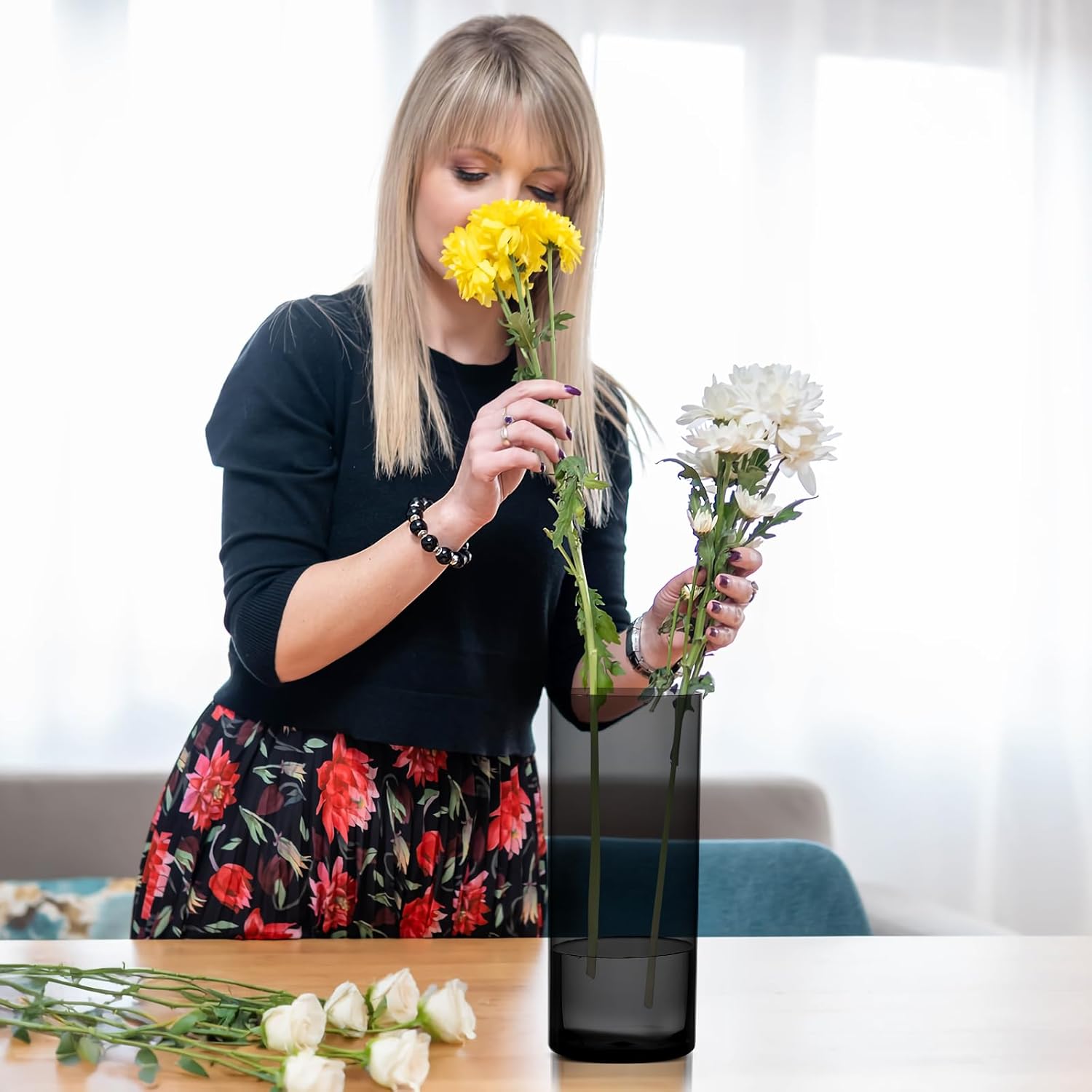 Suream Cylinder Vases Dark Gray Hurricane Flower Vases