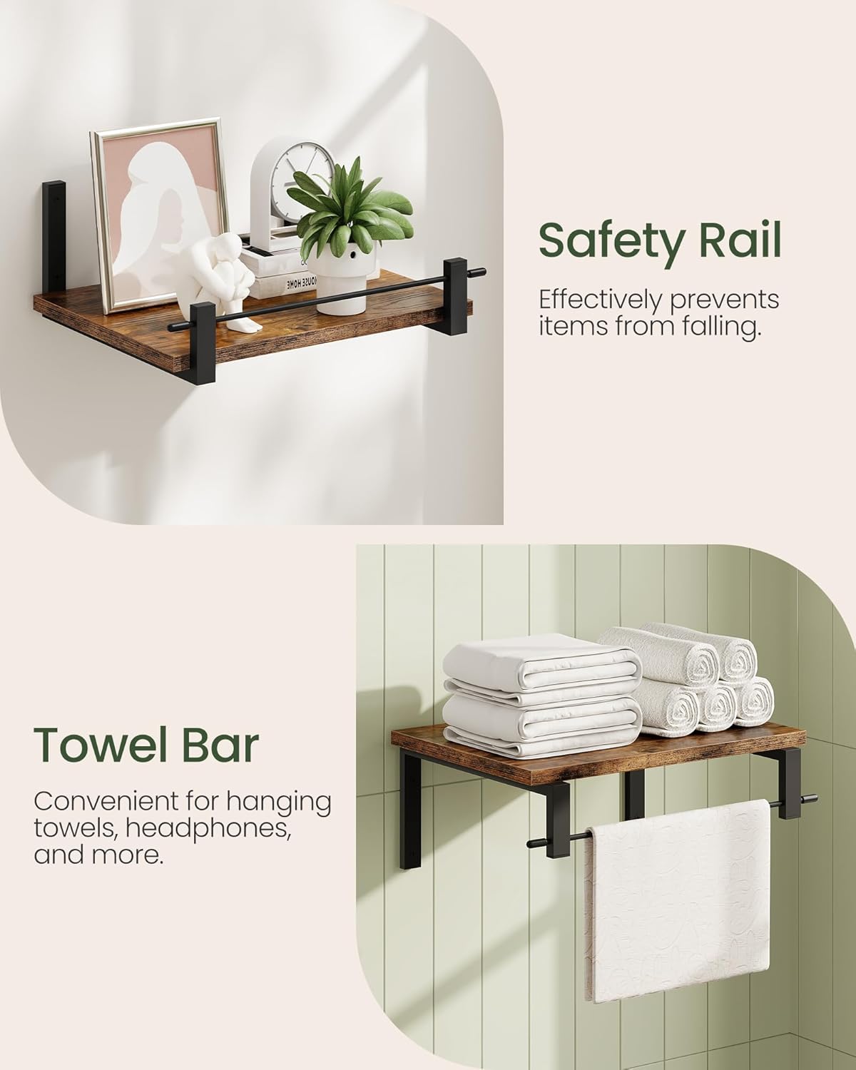 Floating Shelves Set of 2 12 Inch Deep Rustic Brown and Black