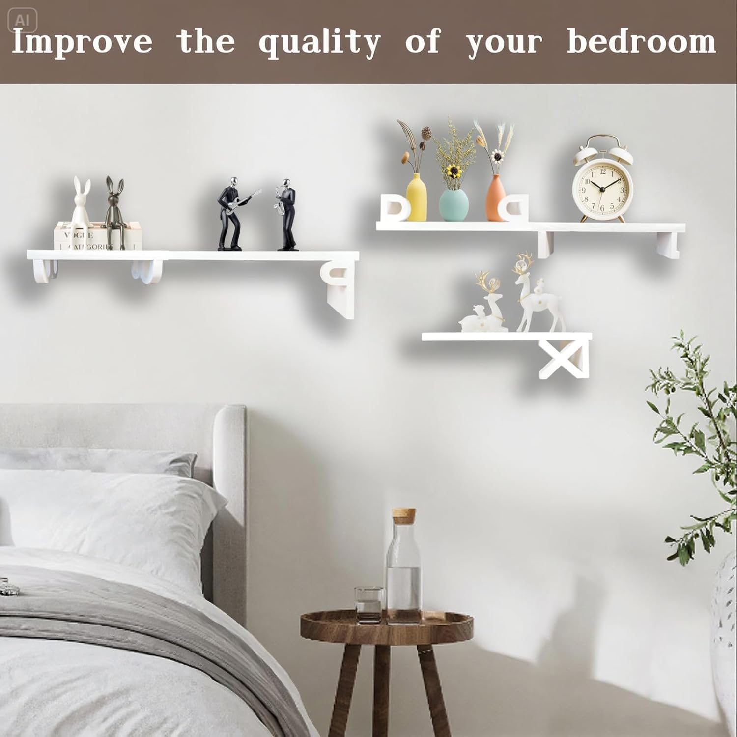 White Floating Shelves Set of 5 for Wall