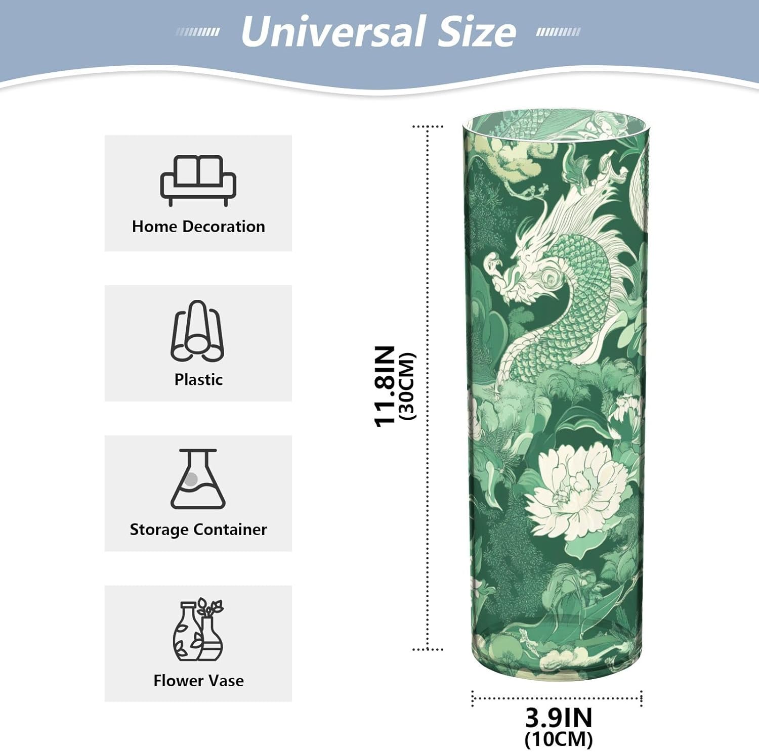 Green Retro Flower Dragon Hurricane Vase 118 x 39 Inch Decorative Holder