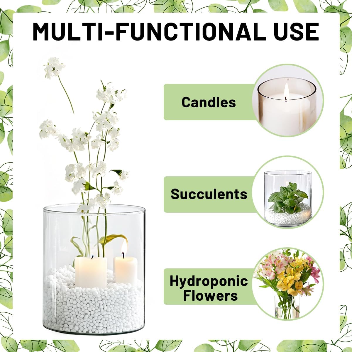 6 Pcs Glass Cylinder Vases for Centerpieces