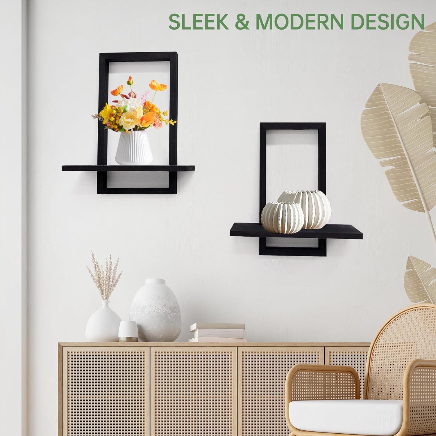 Square Floating Shelves Set of 2 - Modern Style Black