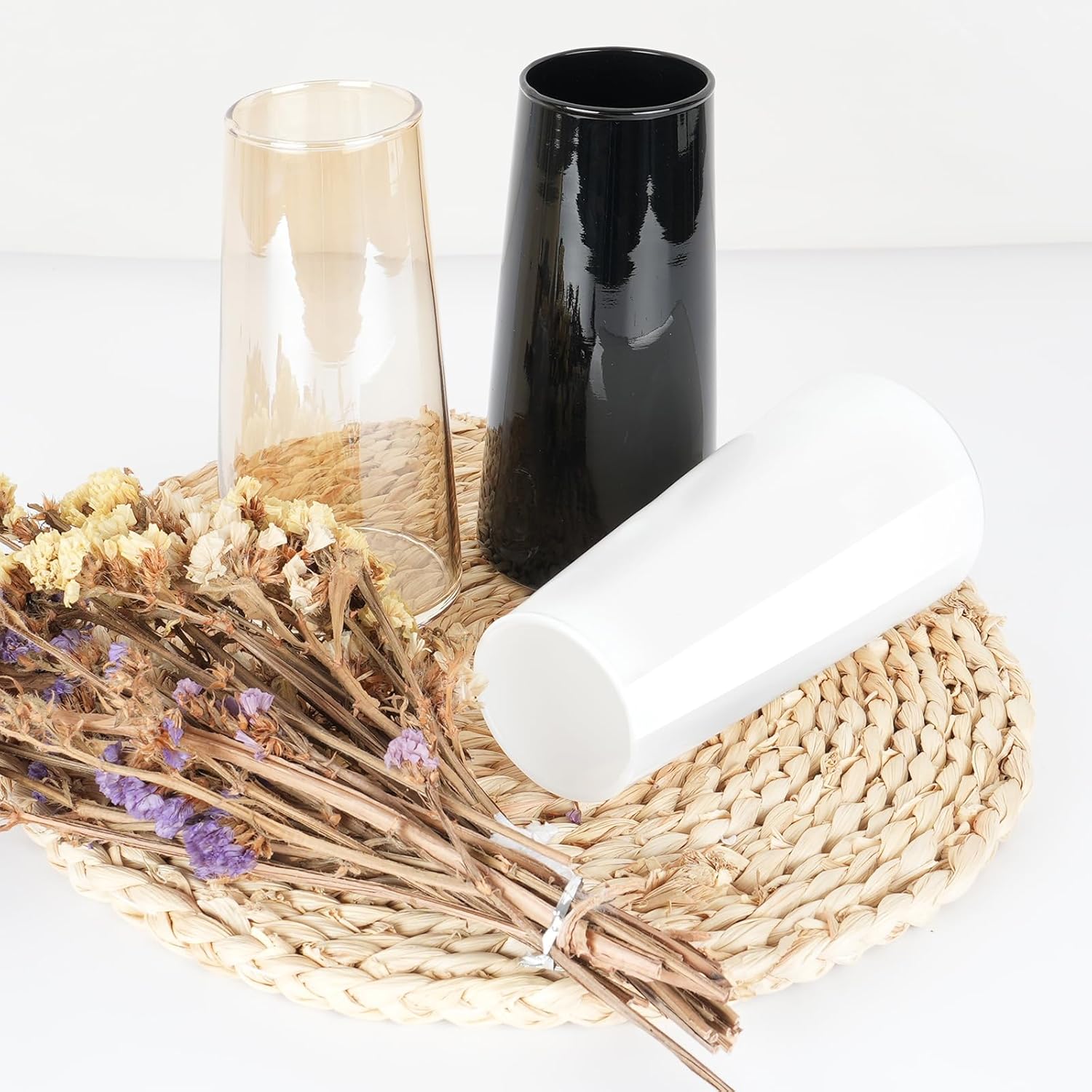 Clear Glass Flower Vase for Home Decor - Modern Small Gray Vase