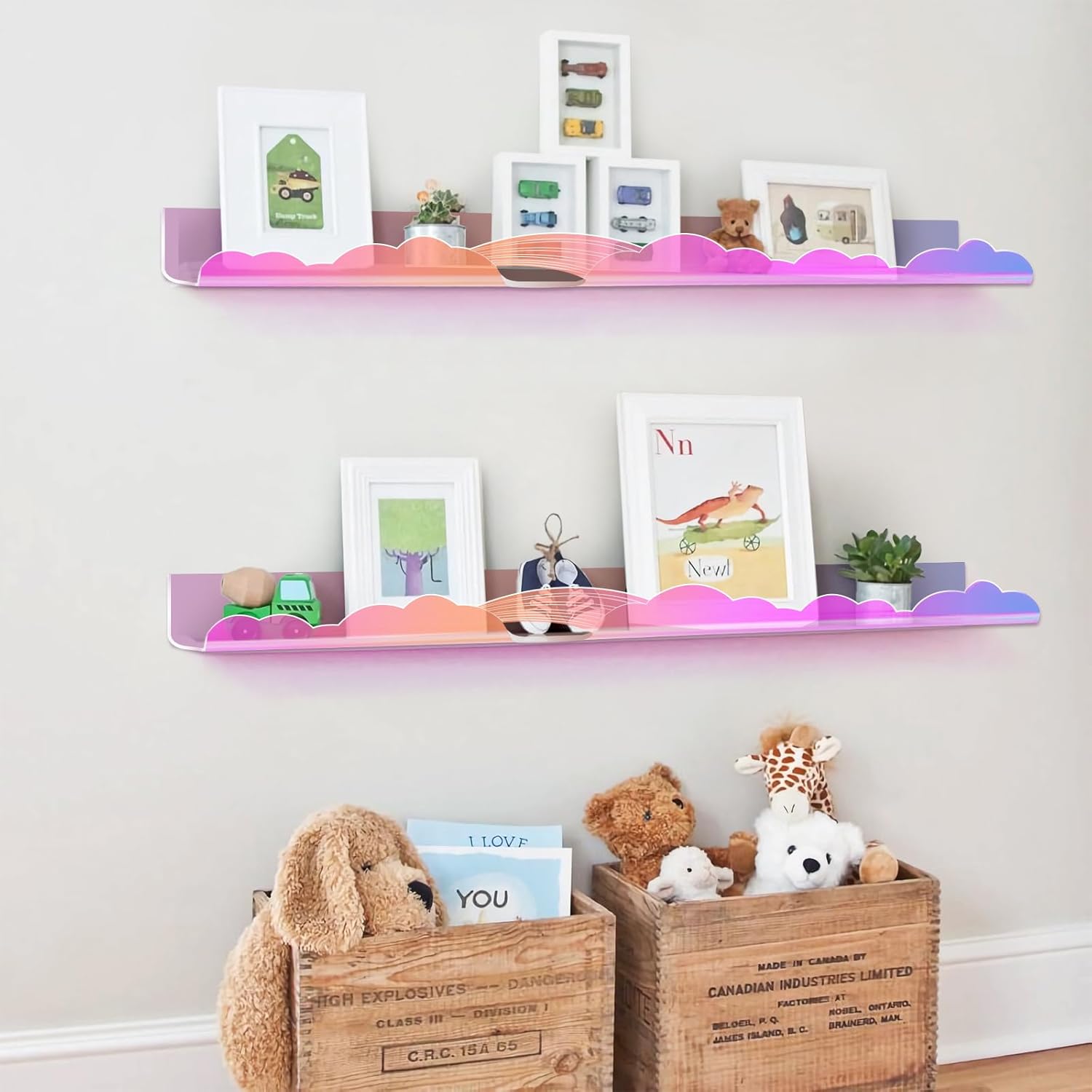 Rainbow Glitter Floating Shelves Set of 2 for Home Decor