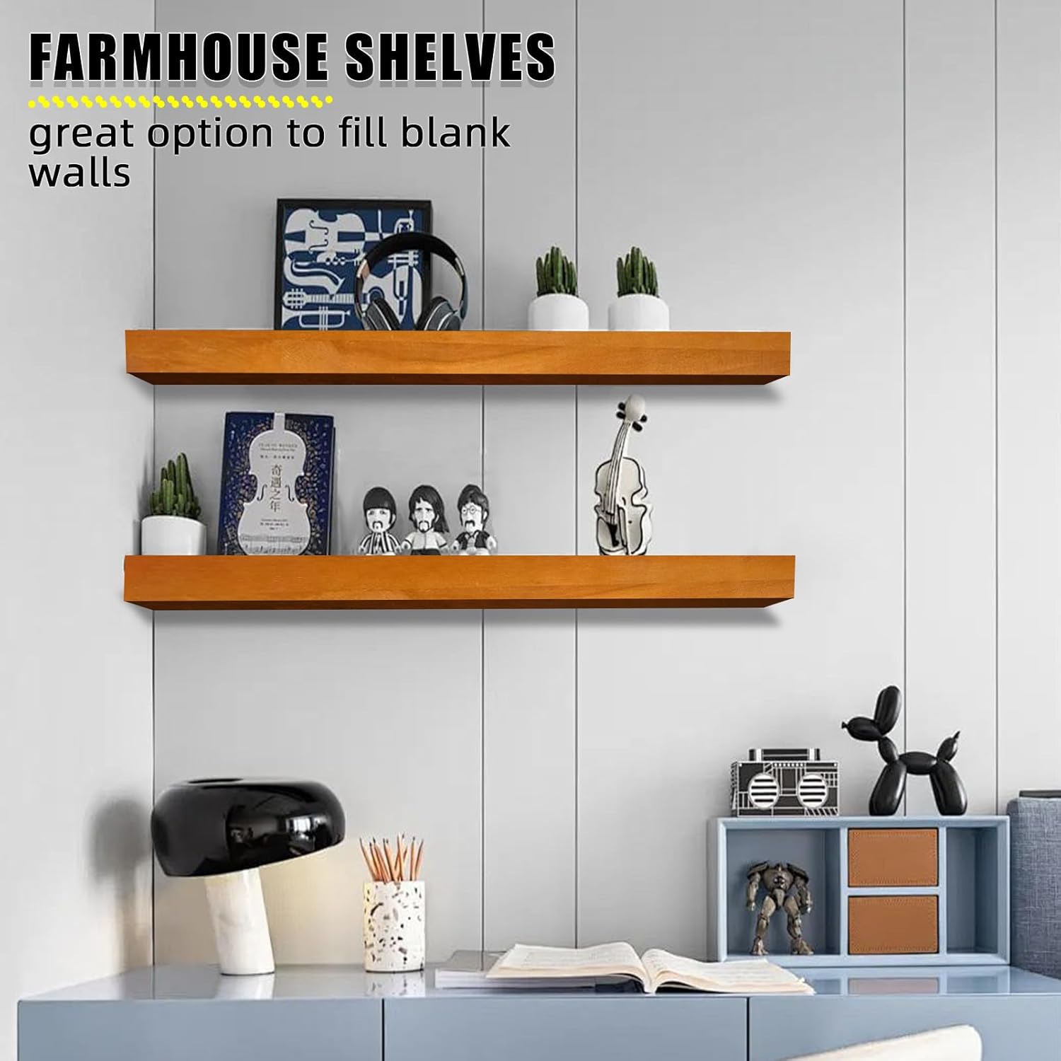 24 Inch Floating Shelves Set of 2 in Honey Oak
