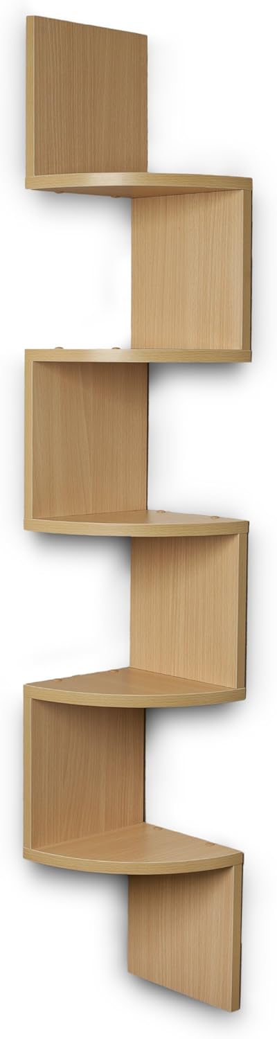 Danya B Large Rustic 5-Tier Corner Floating Wall Shelves Beech