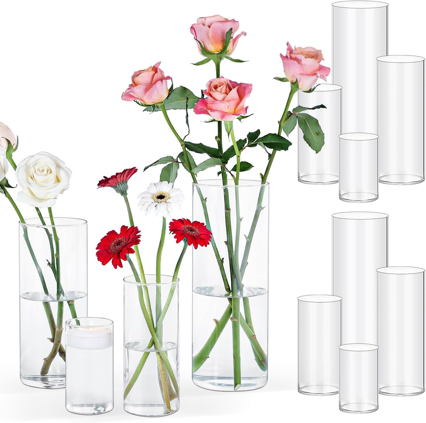 12PCS Clear Cylinder Vases for Centerpieces Wedding Decor