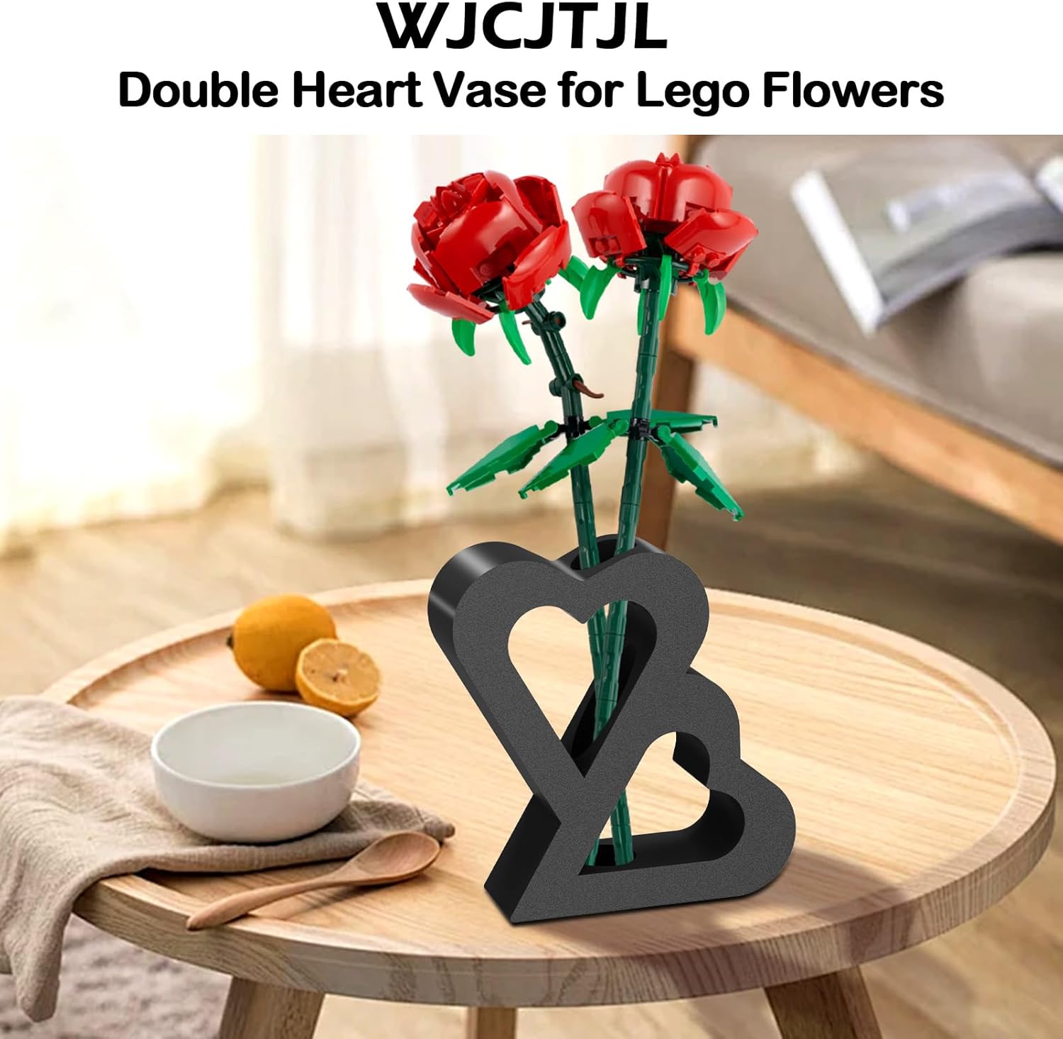 Double Heart Vase for LEGO Flower Display - Black