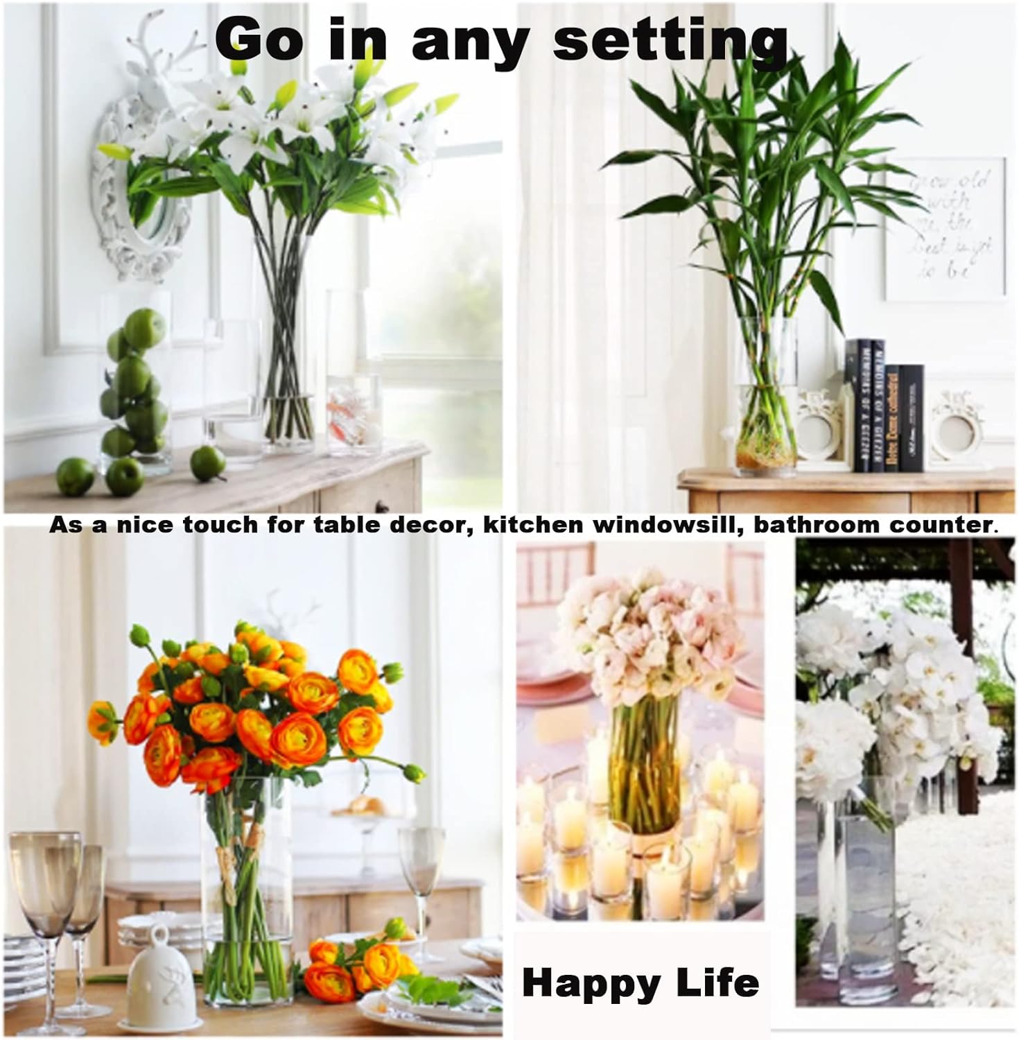 Clear Cylinder Vase Set 6Pcs for Centerpieces and Decorations
