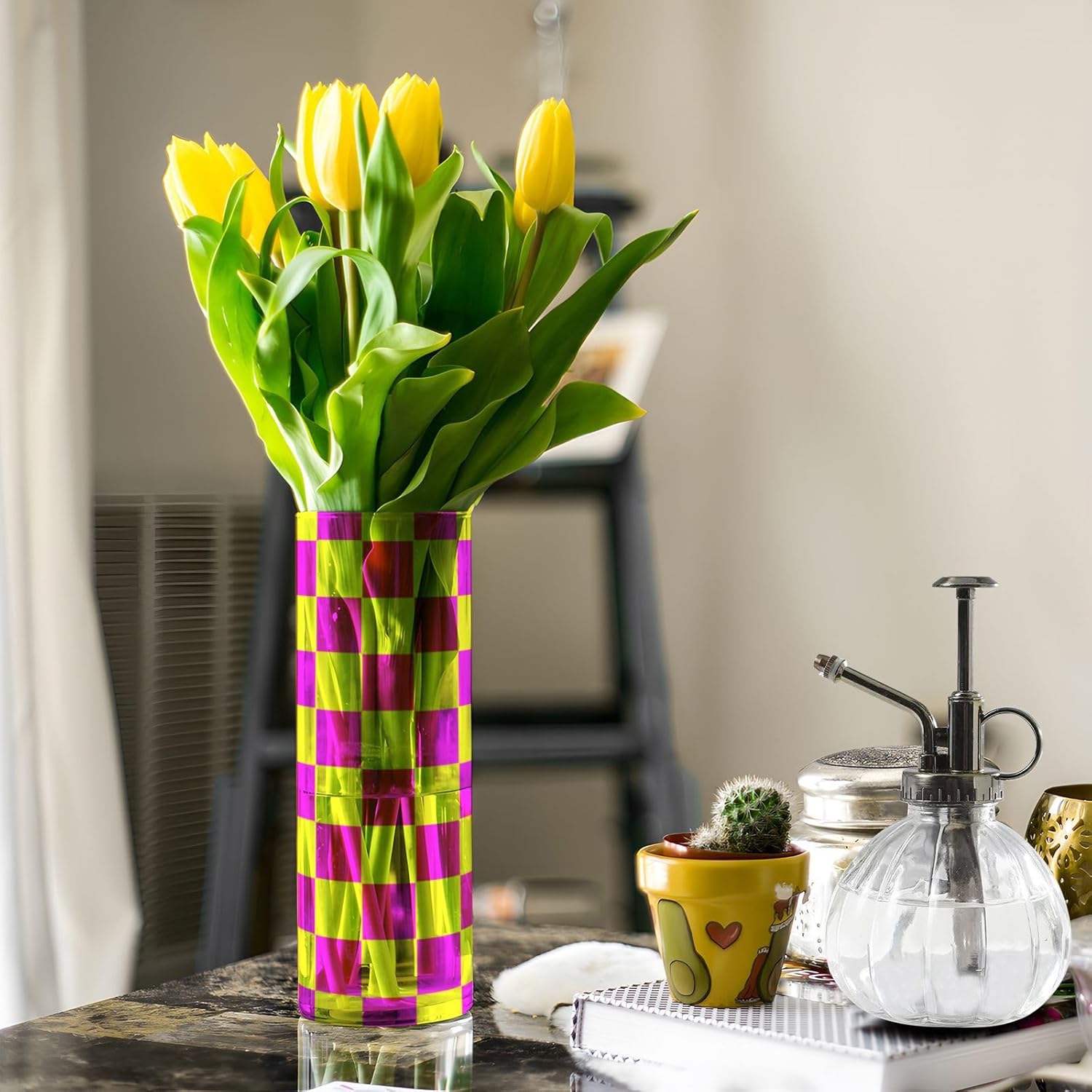 Buffalo Plaid Yellow Magenta Plastic Hurricane Candle Holder 118 x 39 Inch
