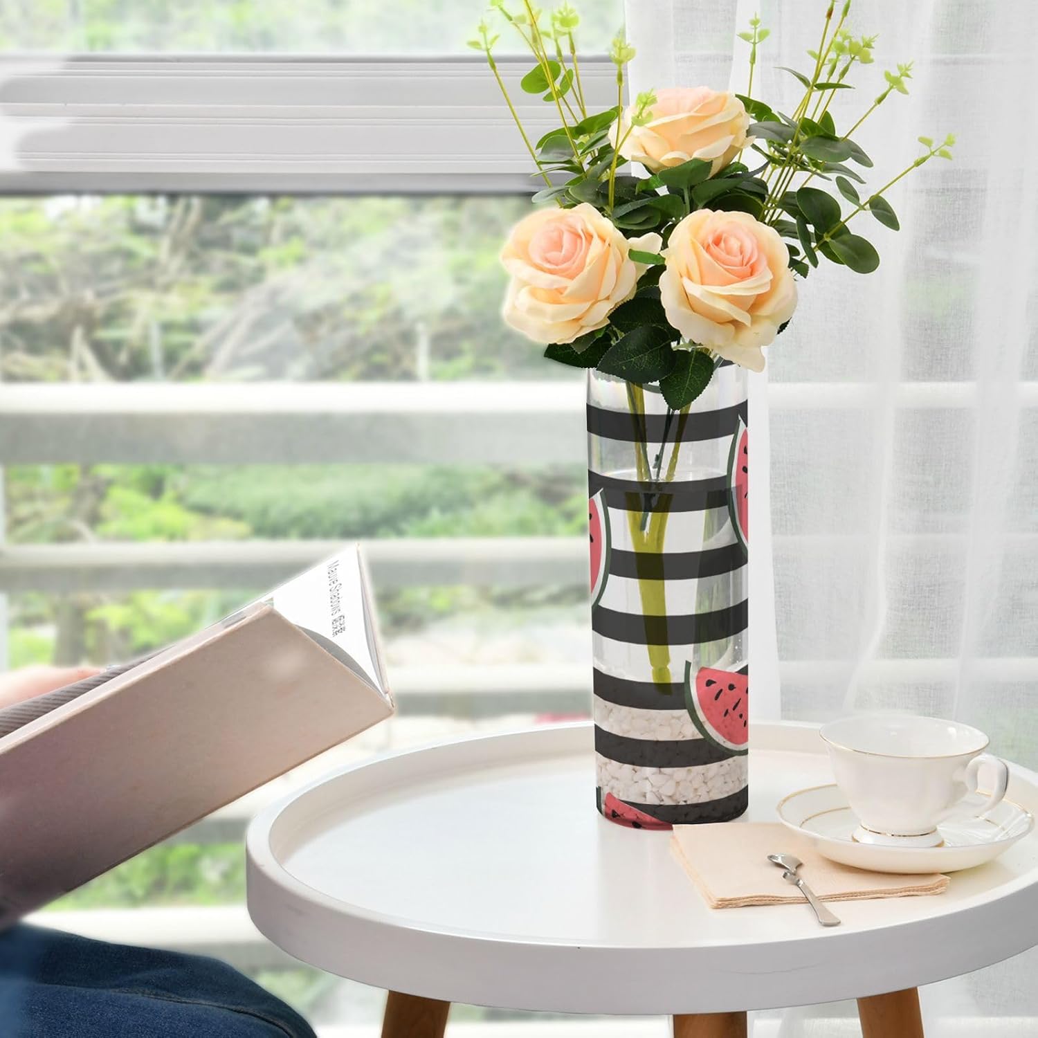 Black White Striped Watermelon Plastic Vase 118 x 39 Inch