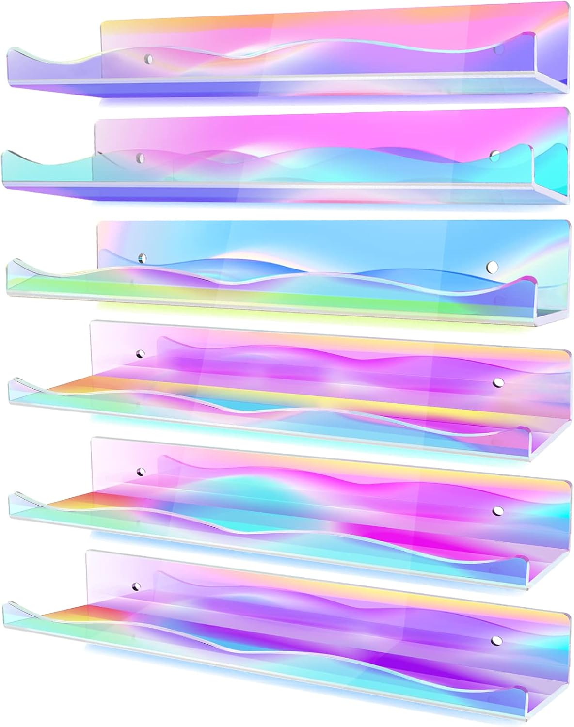 Iridescent Clear Floating Shelves 6 Pack for Home Display