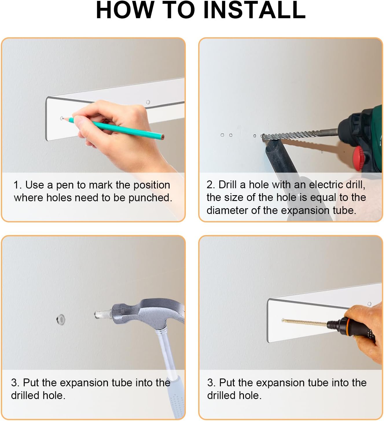 8Pcs Clear Acrylic Floating Shelves Wall Mounted for Home Decor