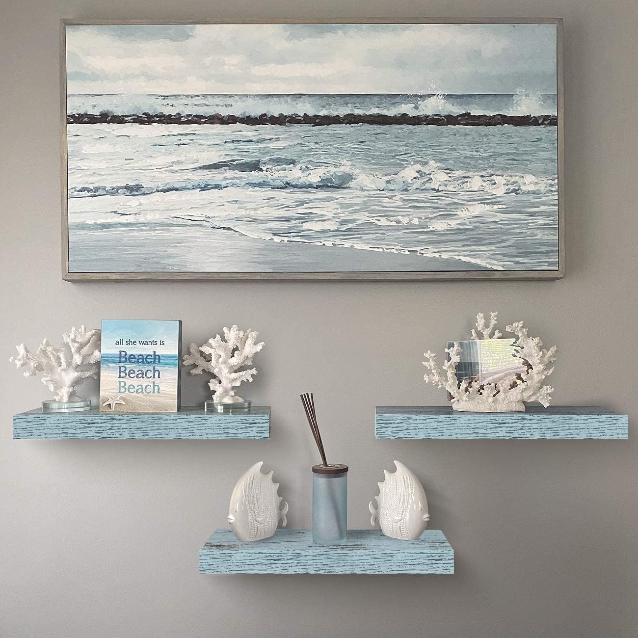 Sorbus Floating Shelves 3 Pack Rustic Blue