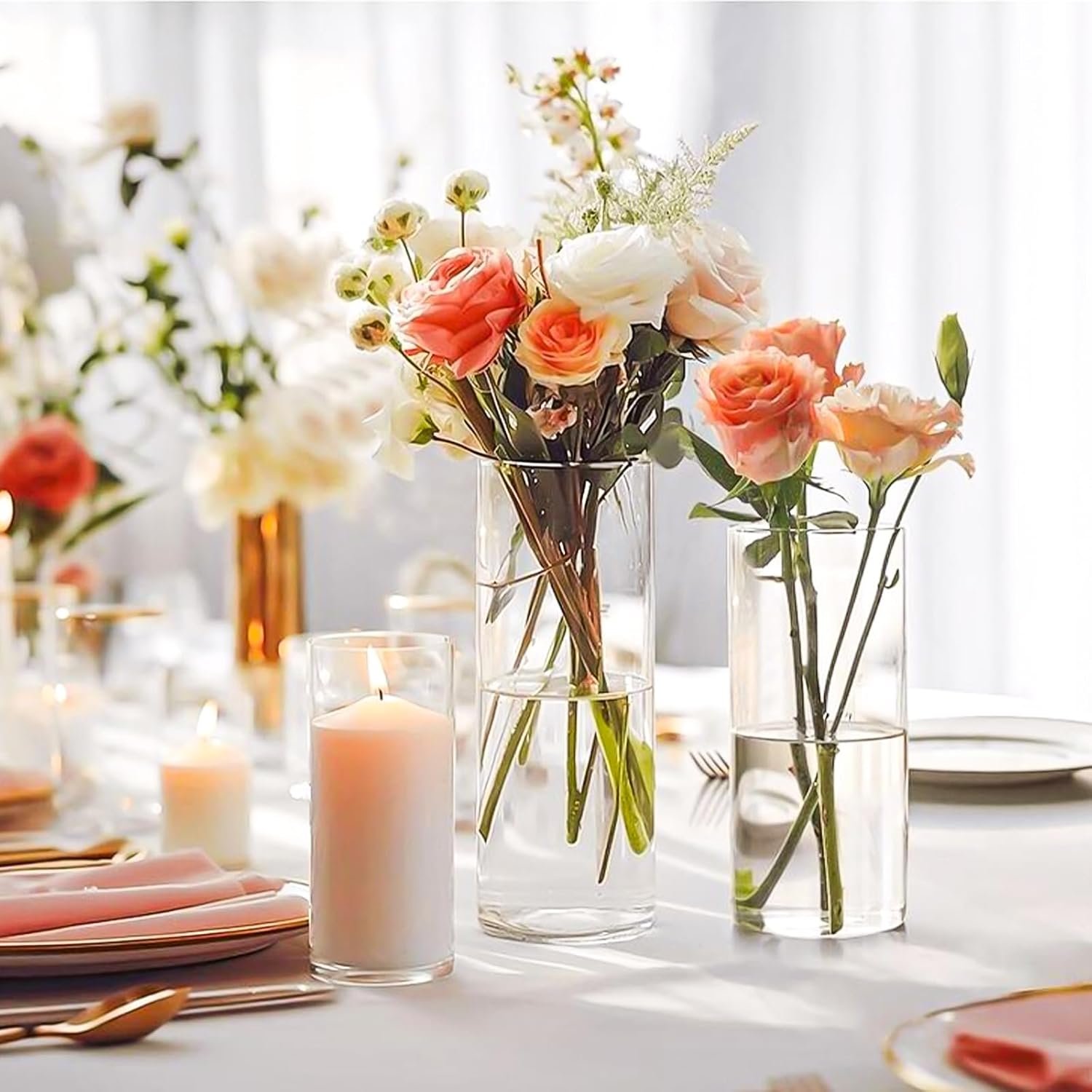 15 Pack Clear Glass Cylinder Vases 8 Inch Tall