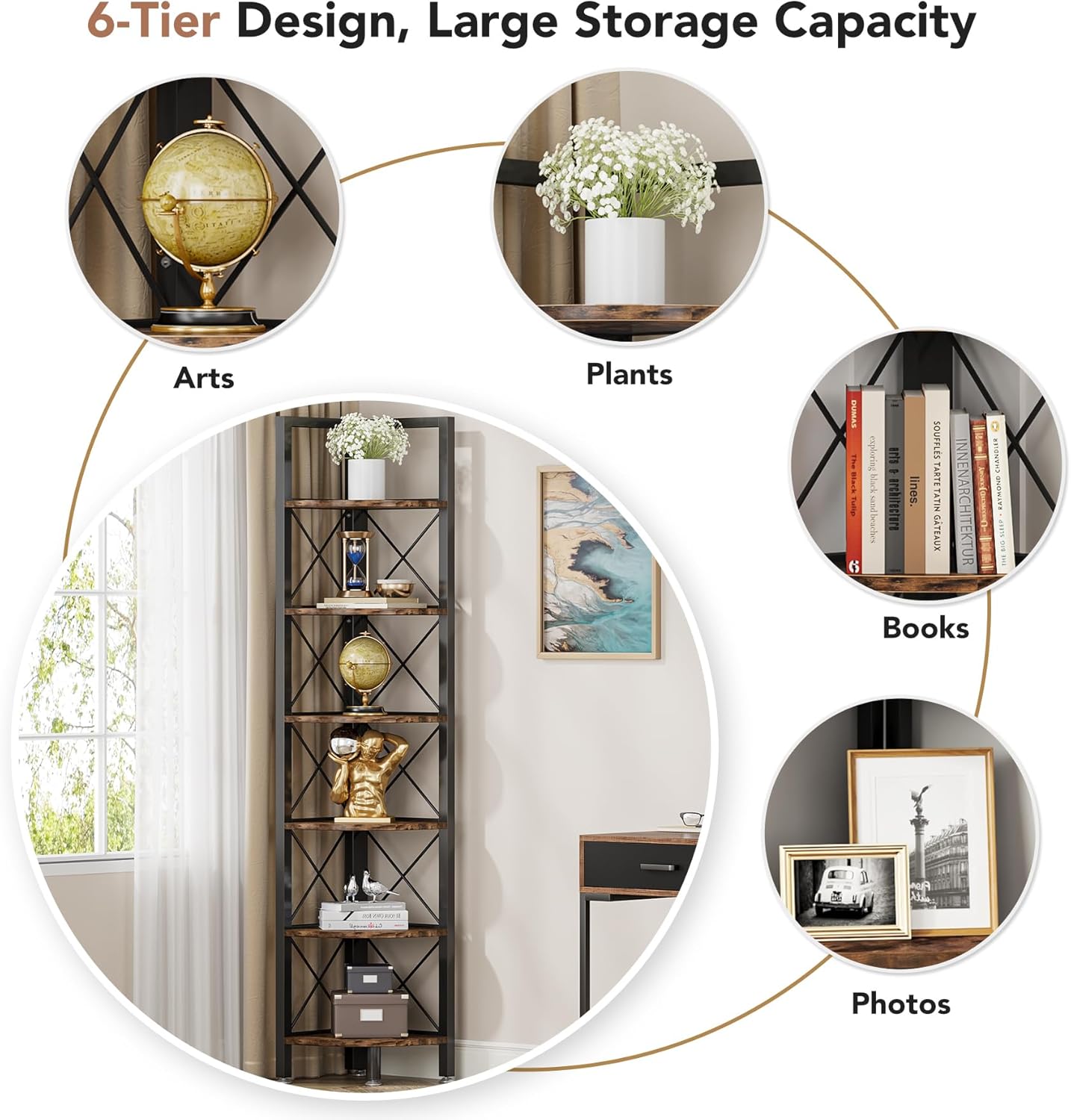 Tribesigns 6 Tier Corner Shelf for Small Spaces