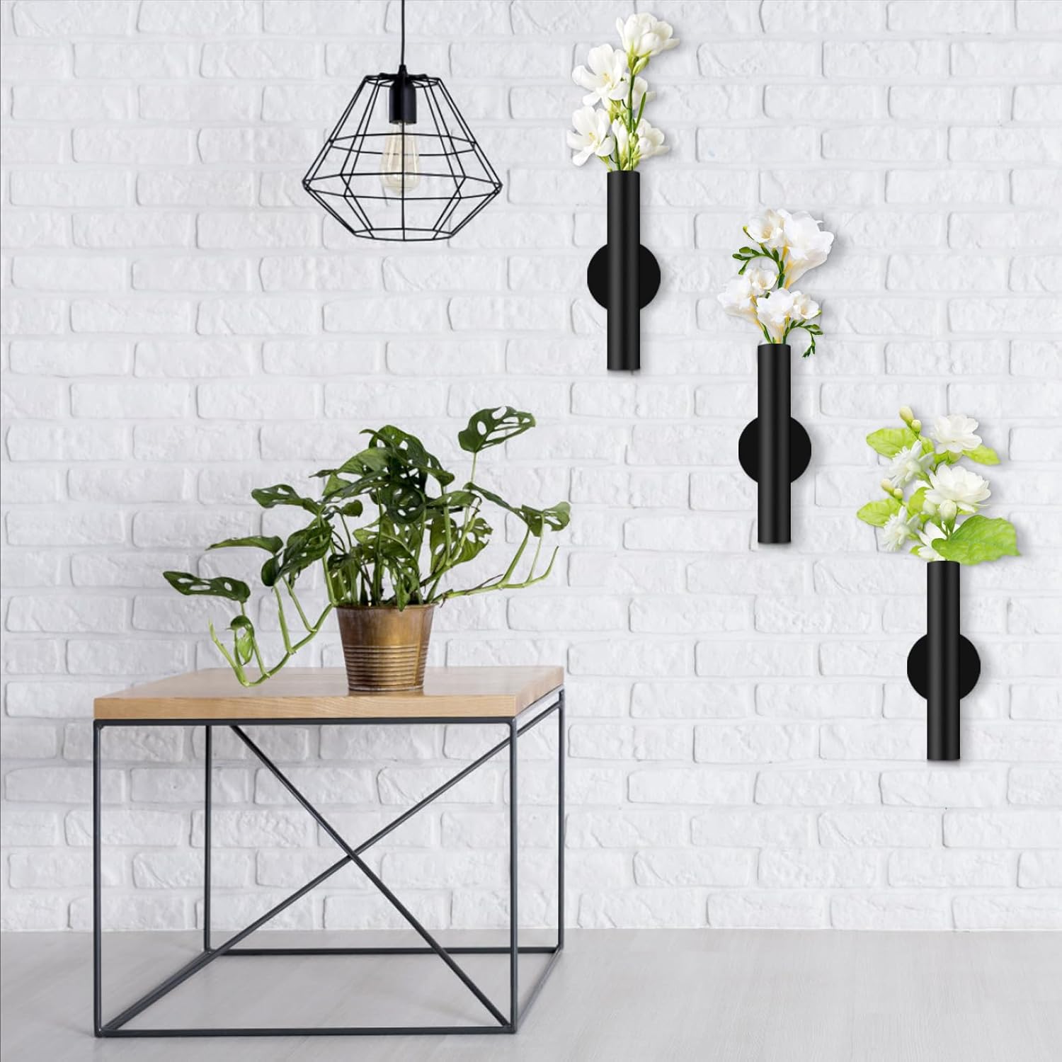 3 Pcs Black Wall Mounted Vases for Decor Flower Display Decoration