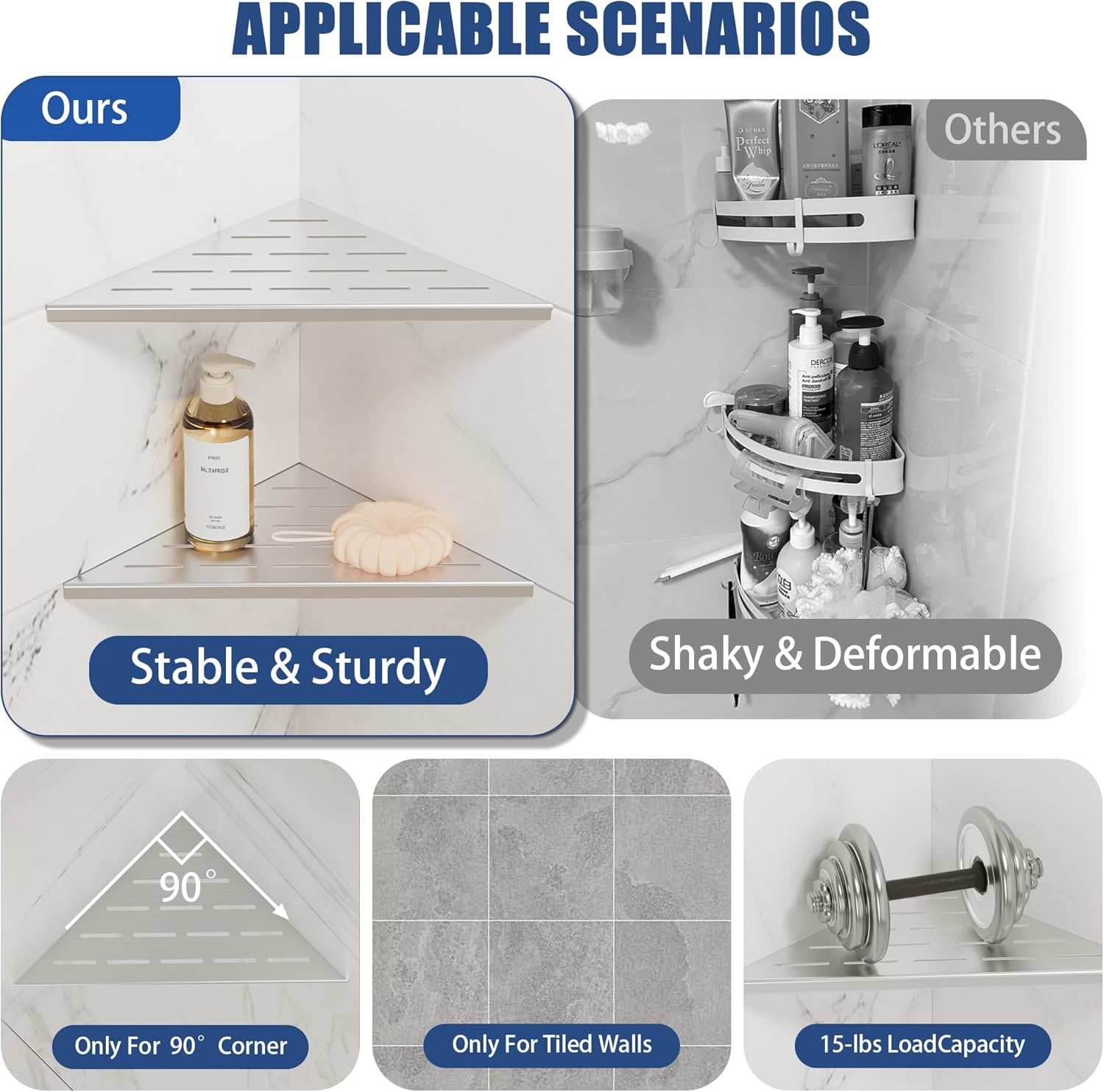 Neodrain 10 Inch Brushed Steel Corner Shelf Set of 2 No Drilling