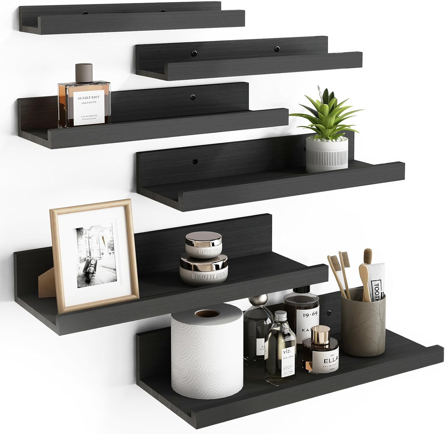 Fixwal Floating Shelves 6-Piece Set Black