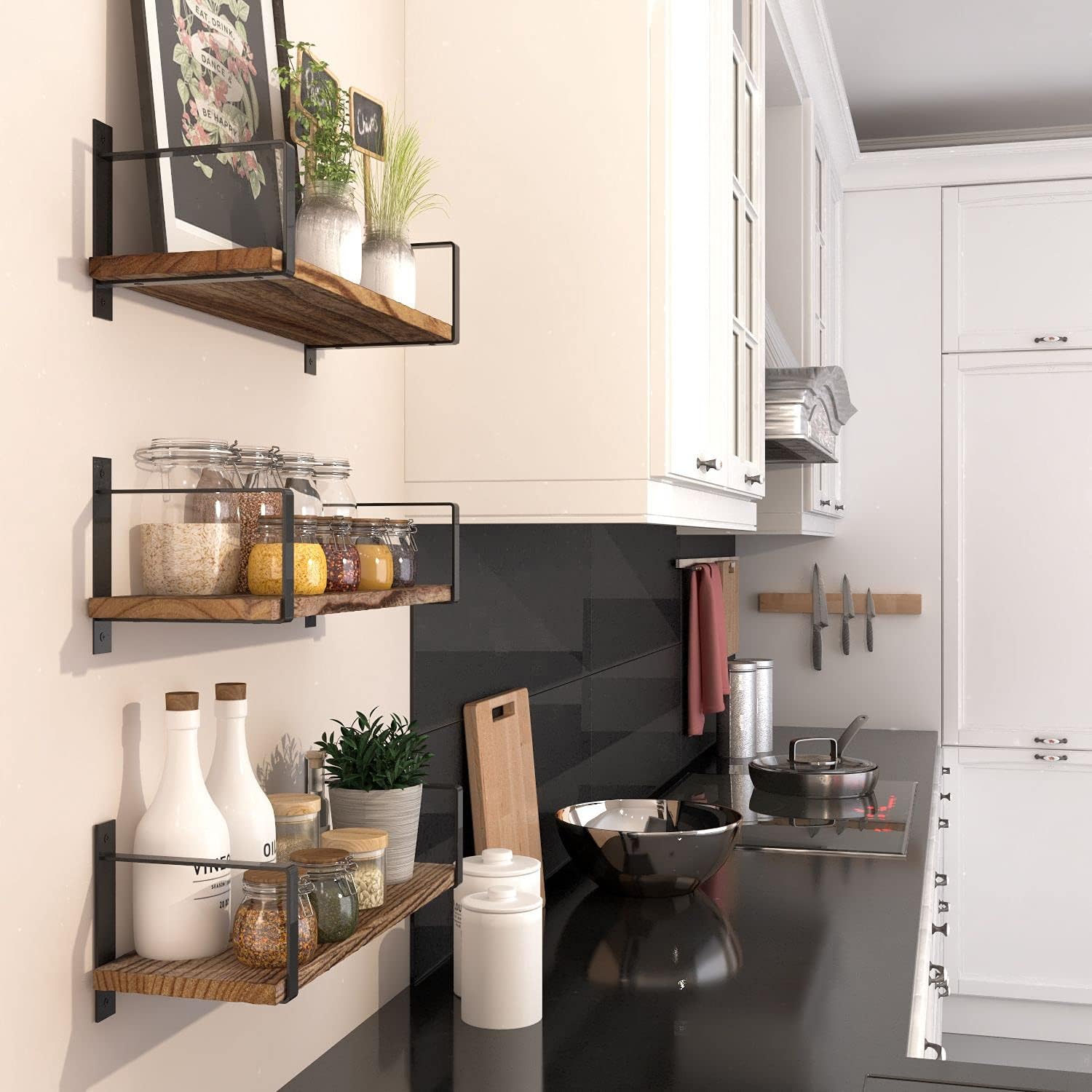 Wallniture Toledo Floating Shelves Set of 3 Burned Finish