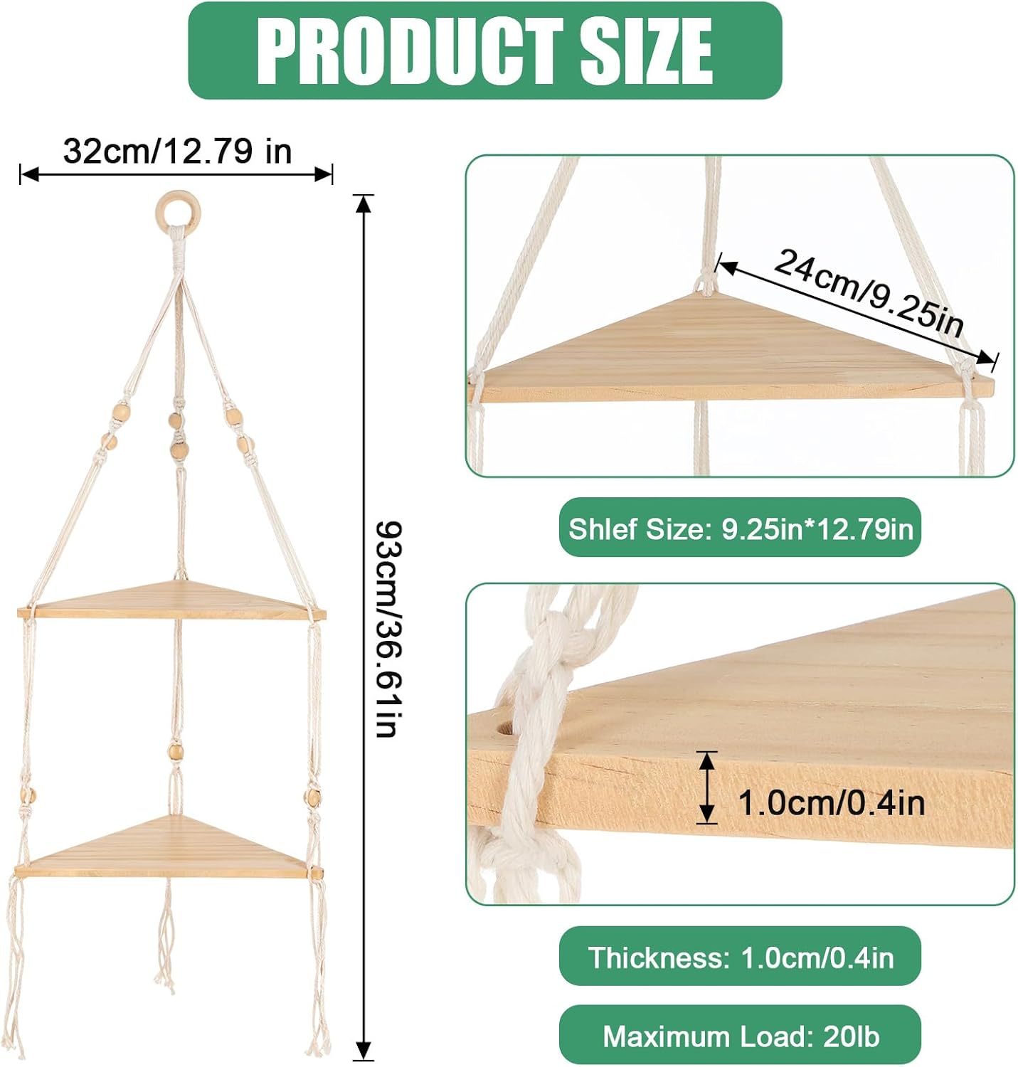 Corner Shelf White Wall Hanging 2 Tier Wood Floating Shelves