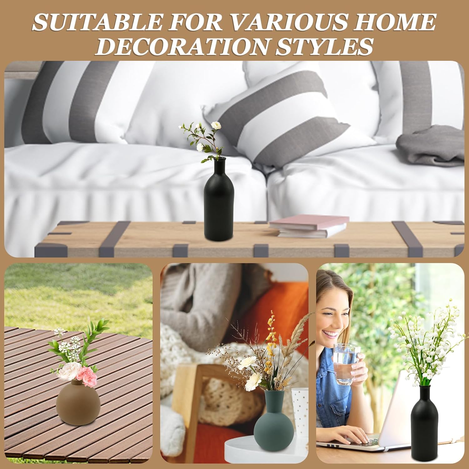 3Pcs Creative Ceramic Flower Vase Set for Home Decor