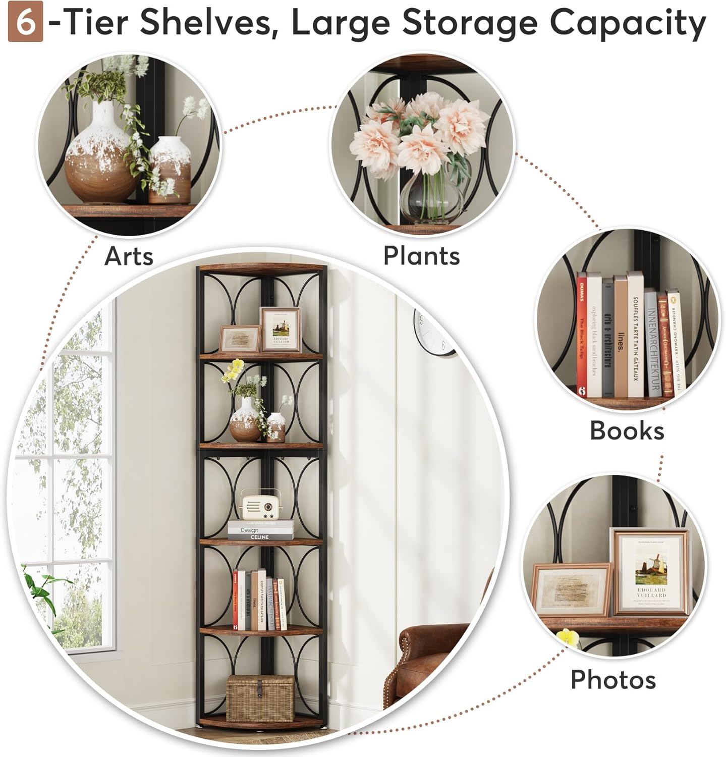 Tribesigns 67 Inch Tall Corner Shelf 6 Tier Bookcase