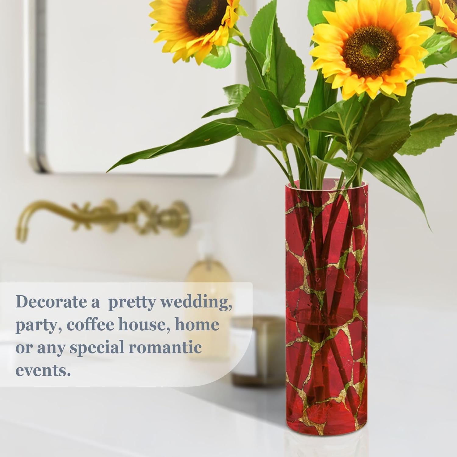 Stone Texture Red Gold Valentines Day Candle Holder 118x39 Inch