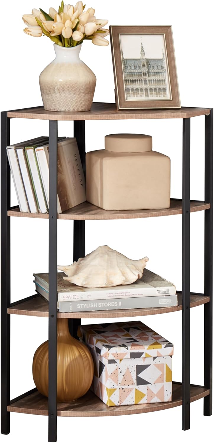 JOIN IRON 4-Tier Corner Bookshelf with Plant Stand