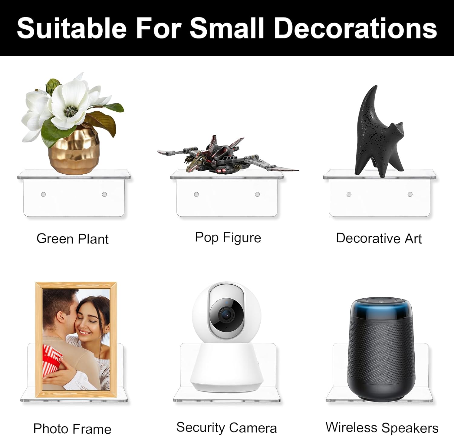 Lemecima 6 Pack Small Acrylic Floating Shelves for Wall