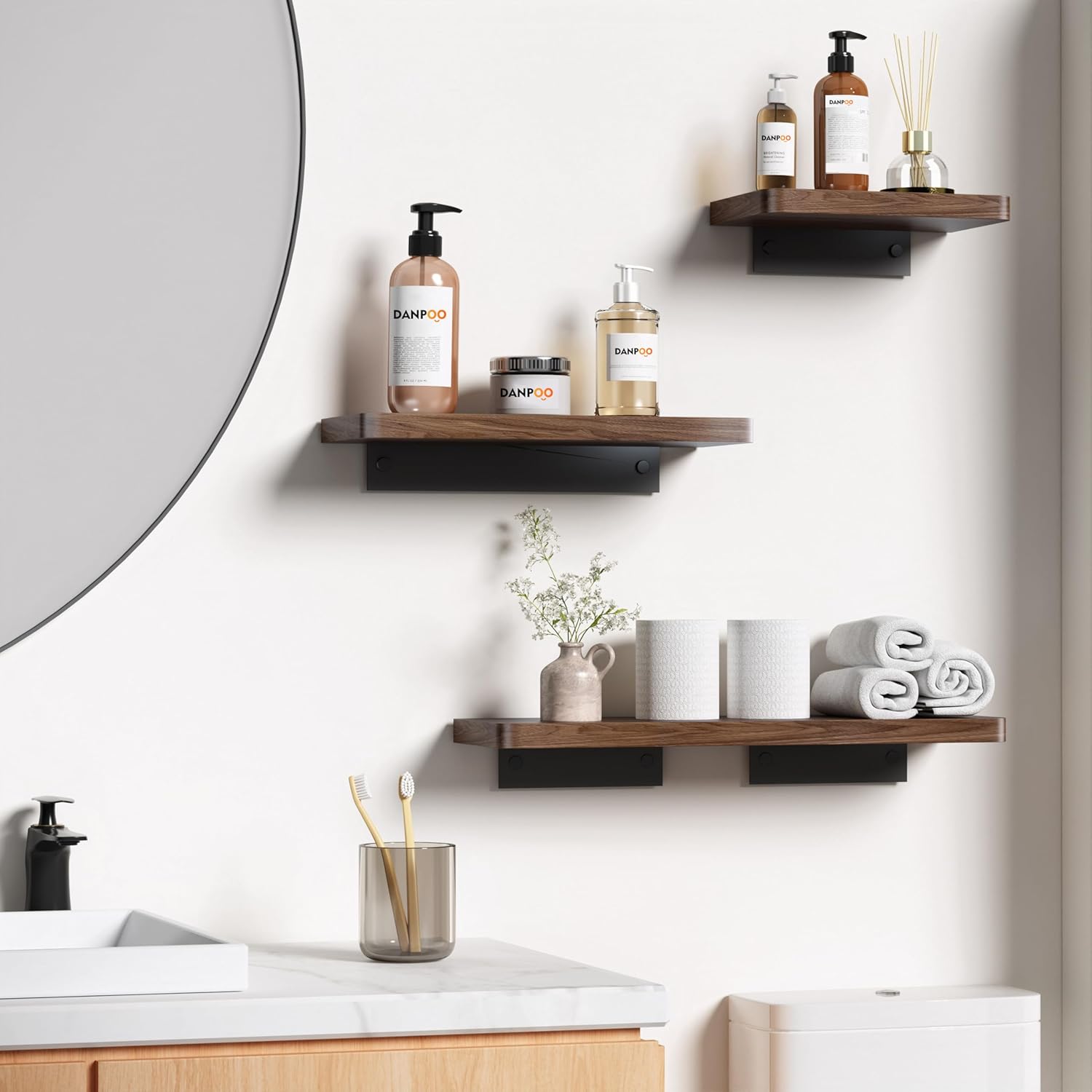 Danpoo 8 Inch Floating Walnut Shelf for Wall