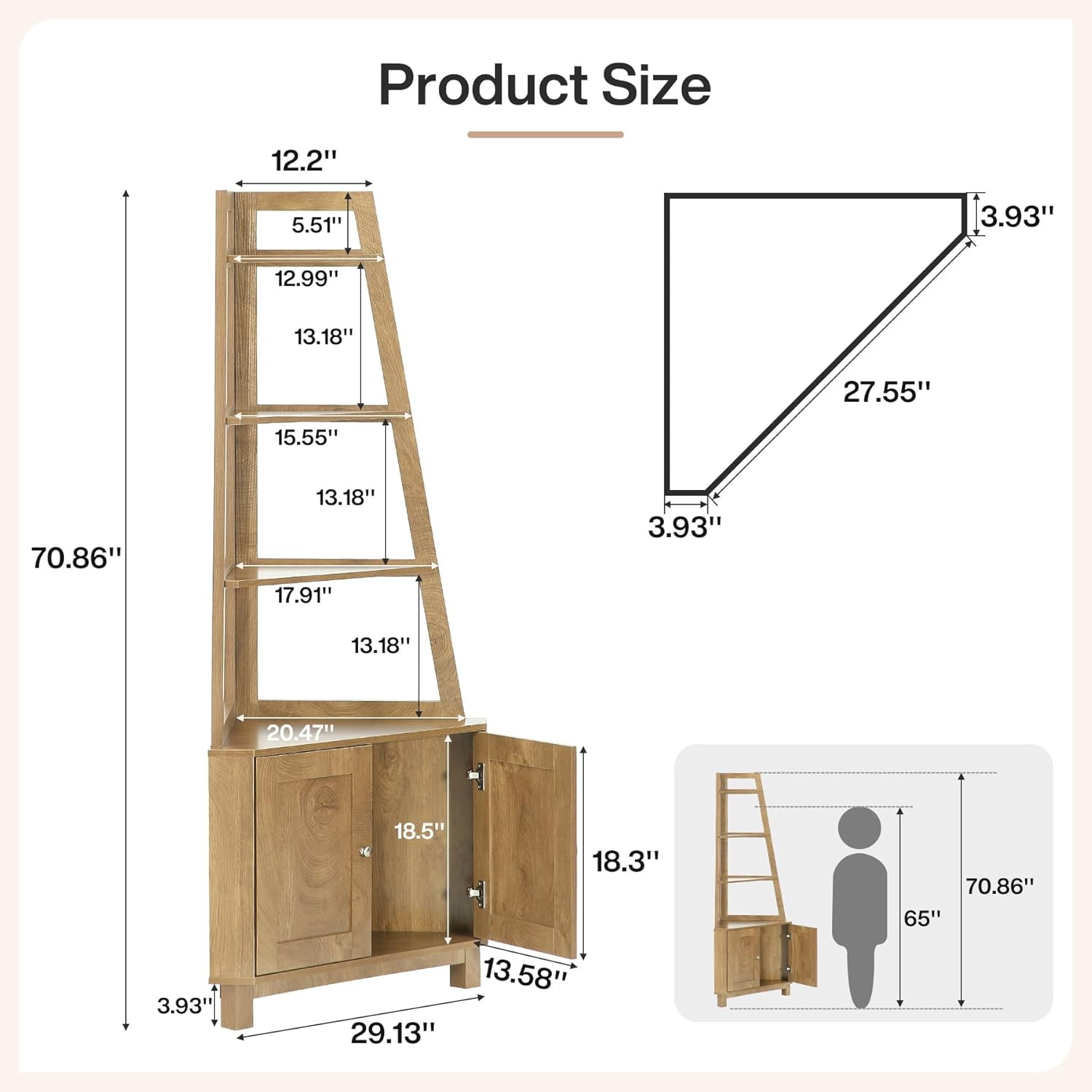 Tribesigns 709 Inch Tall Corner Shelf with Storage Cabinet