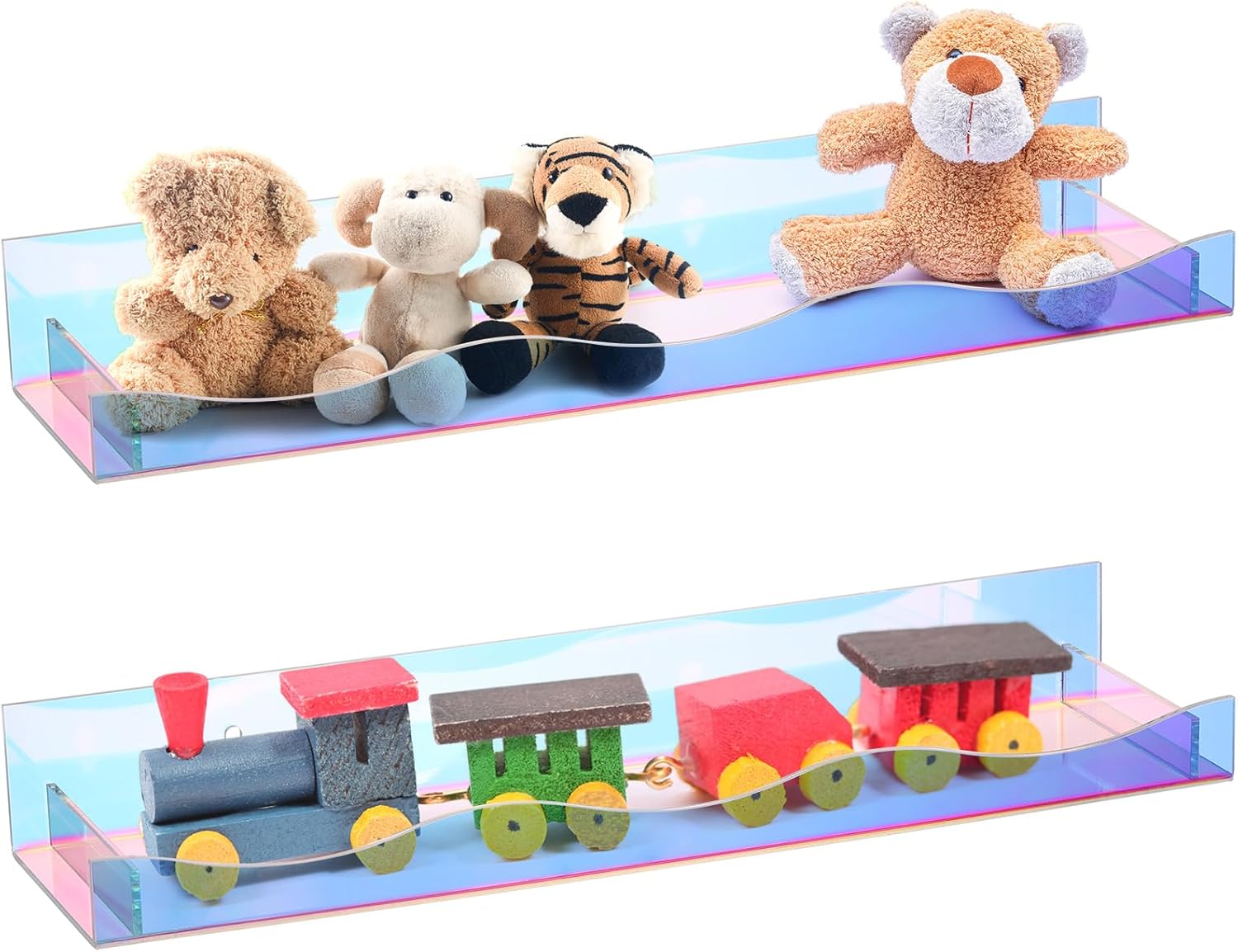 Hiceeden 4 Pack 15 Inch Iridescent Acrylic Floating Shelves for Kids Room and Display