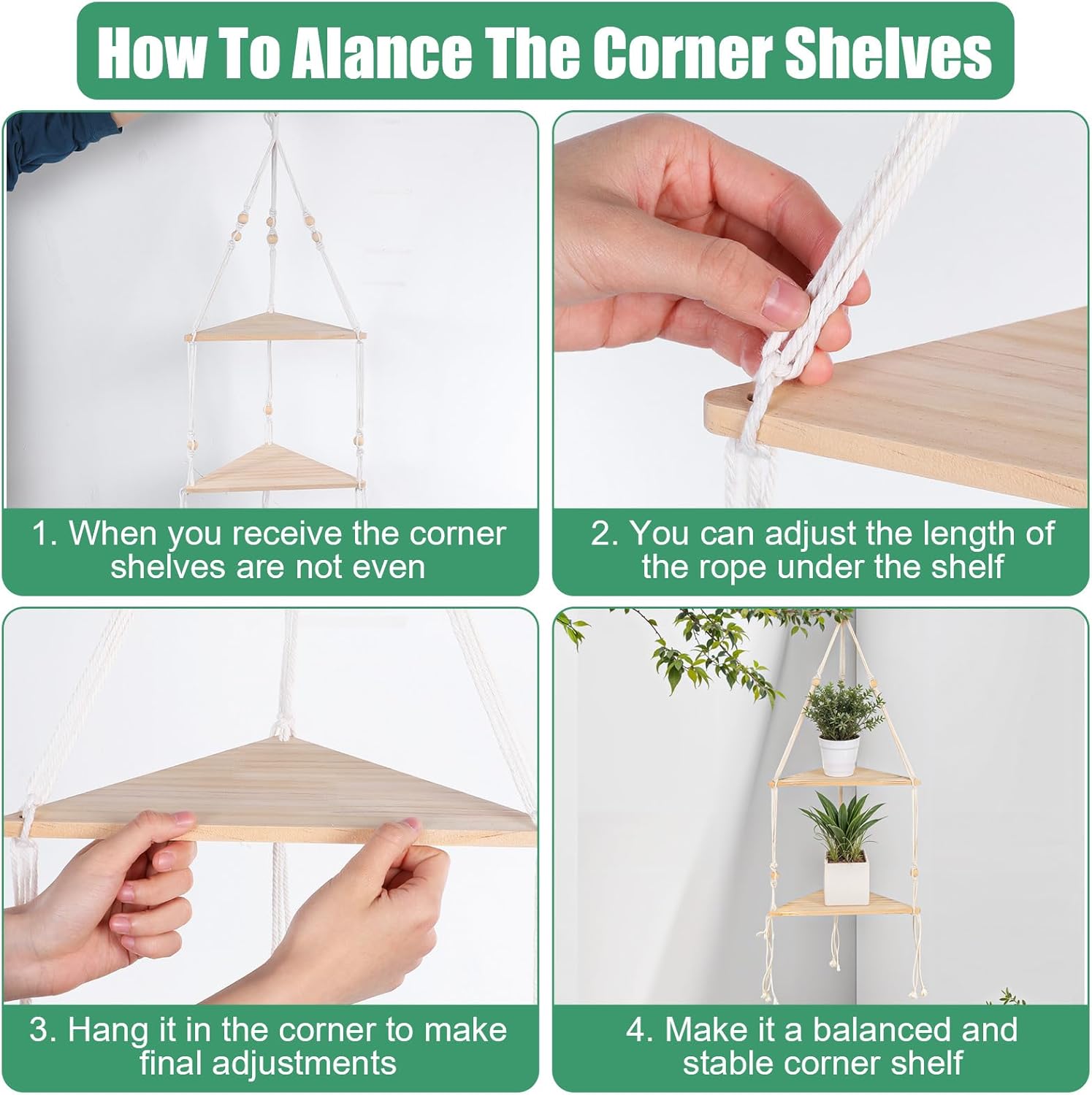 Corner Shelf White Wall Hanging 2 Tier Wood Floating Shelves