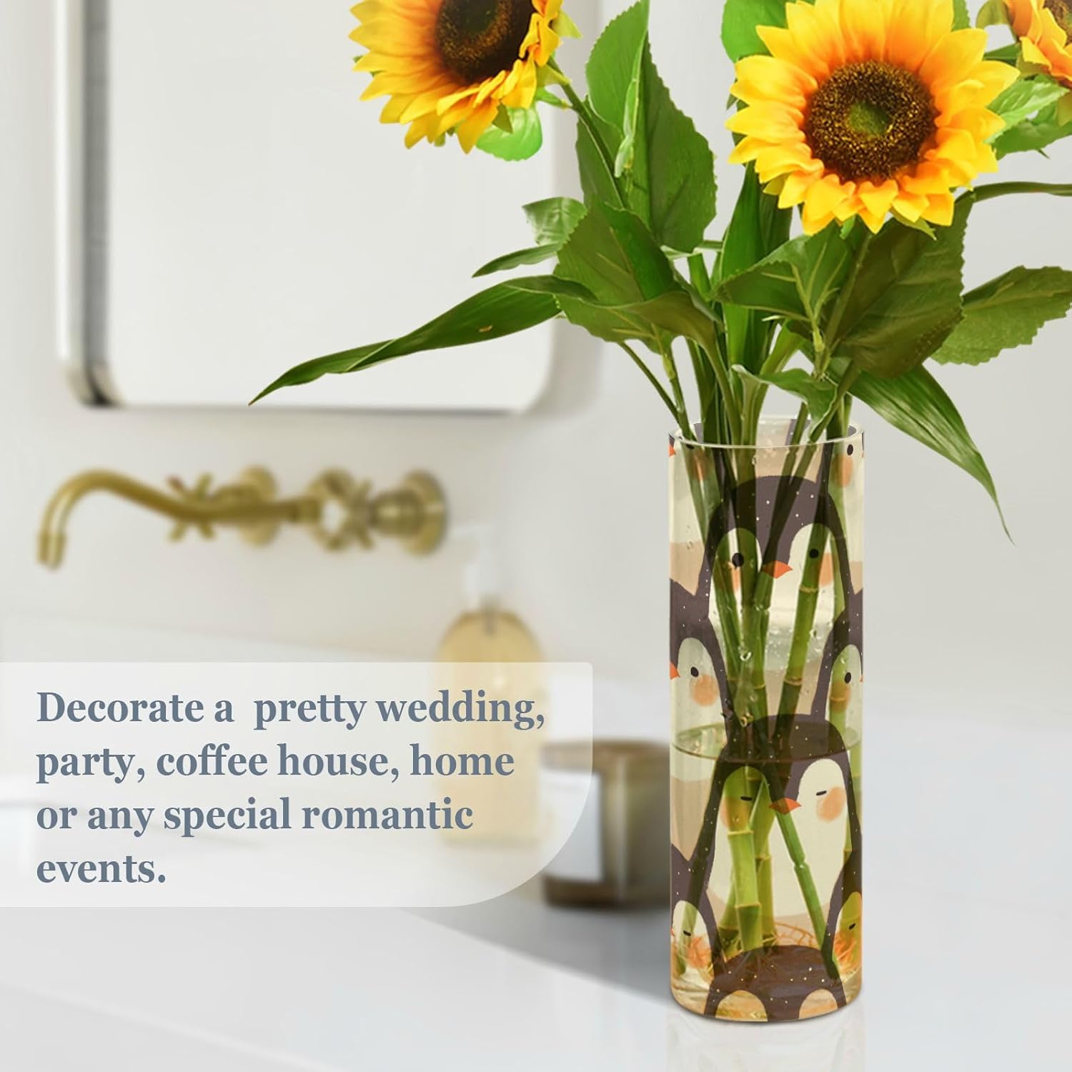 Cute Cartoon Penguin Plastic Cylinder Vase 118x39 Inch