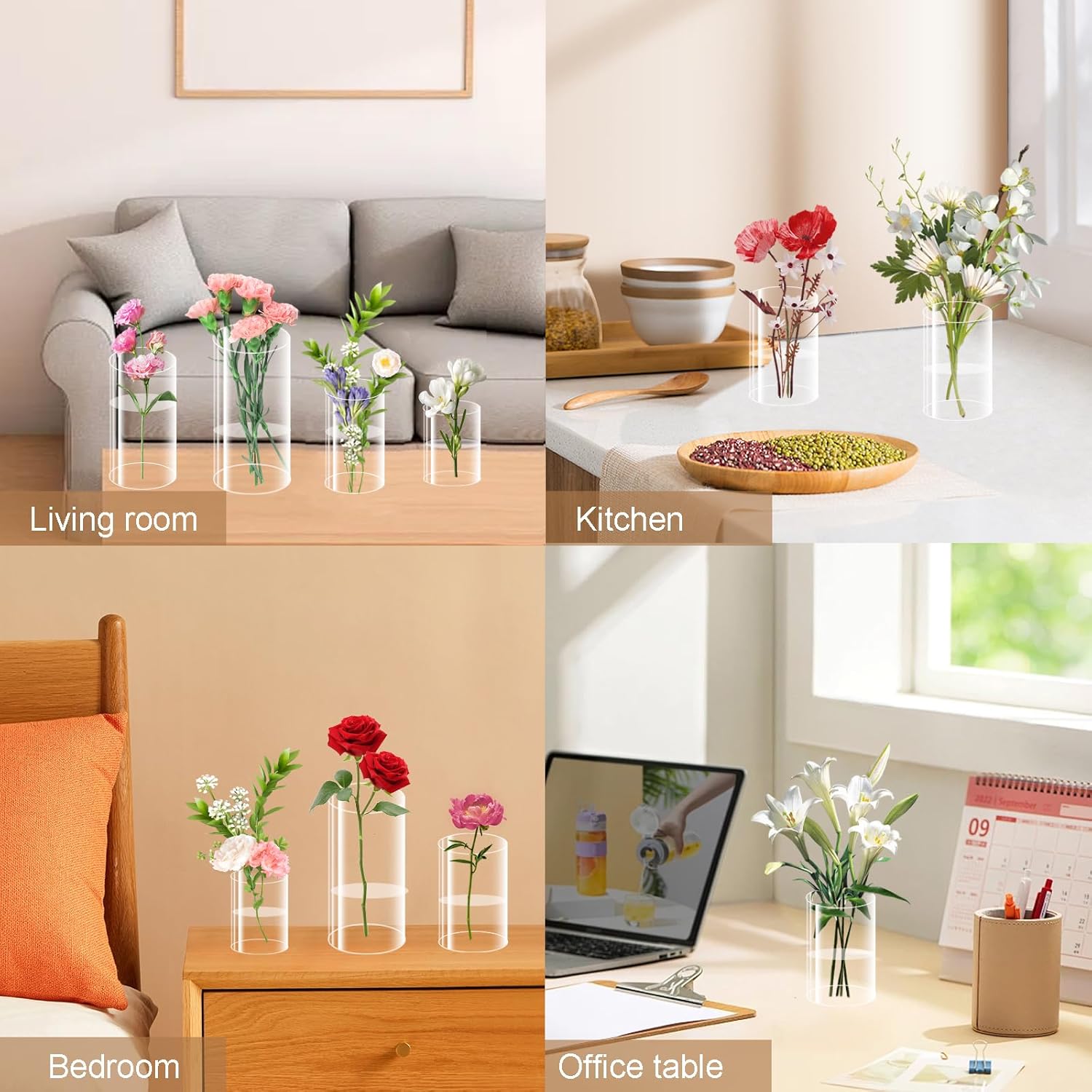 32 Pack Clear Plastic Cylinder Vases Set 4-10 Inches Tall