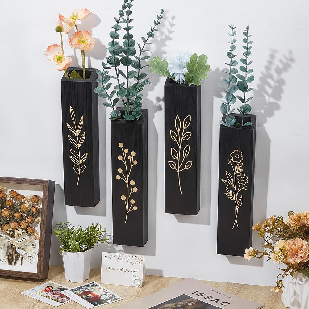 Peacoblue 4 Pack Wooden Wall Planters Black