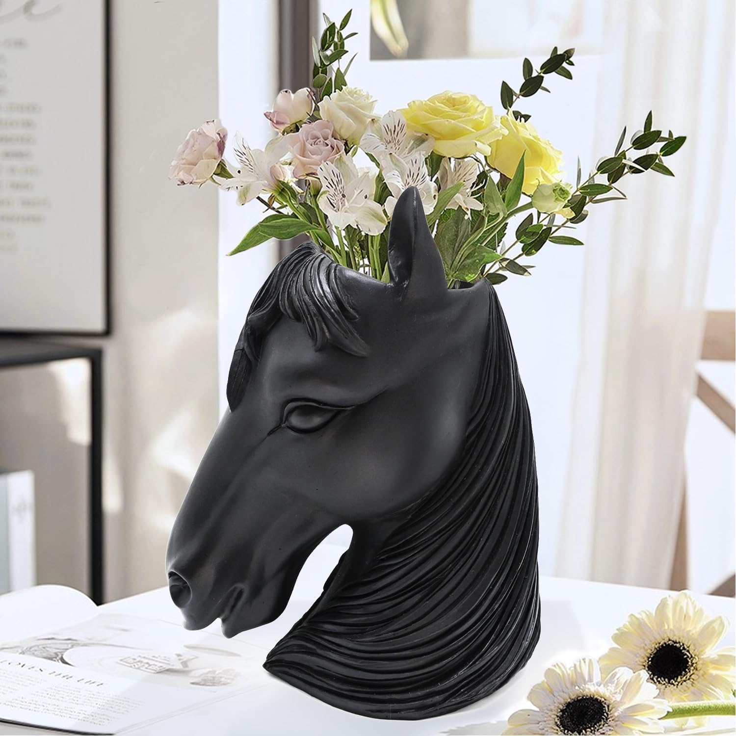 Modern Black Horse Head Vase Unique Home Decor