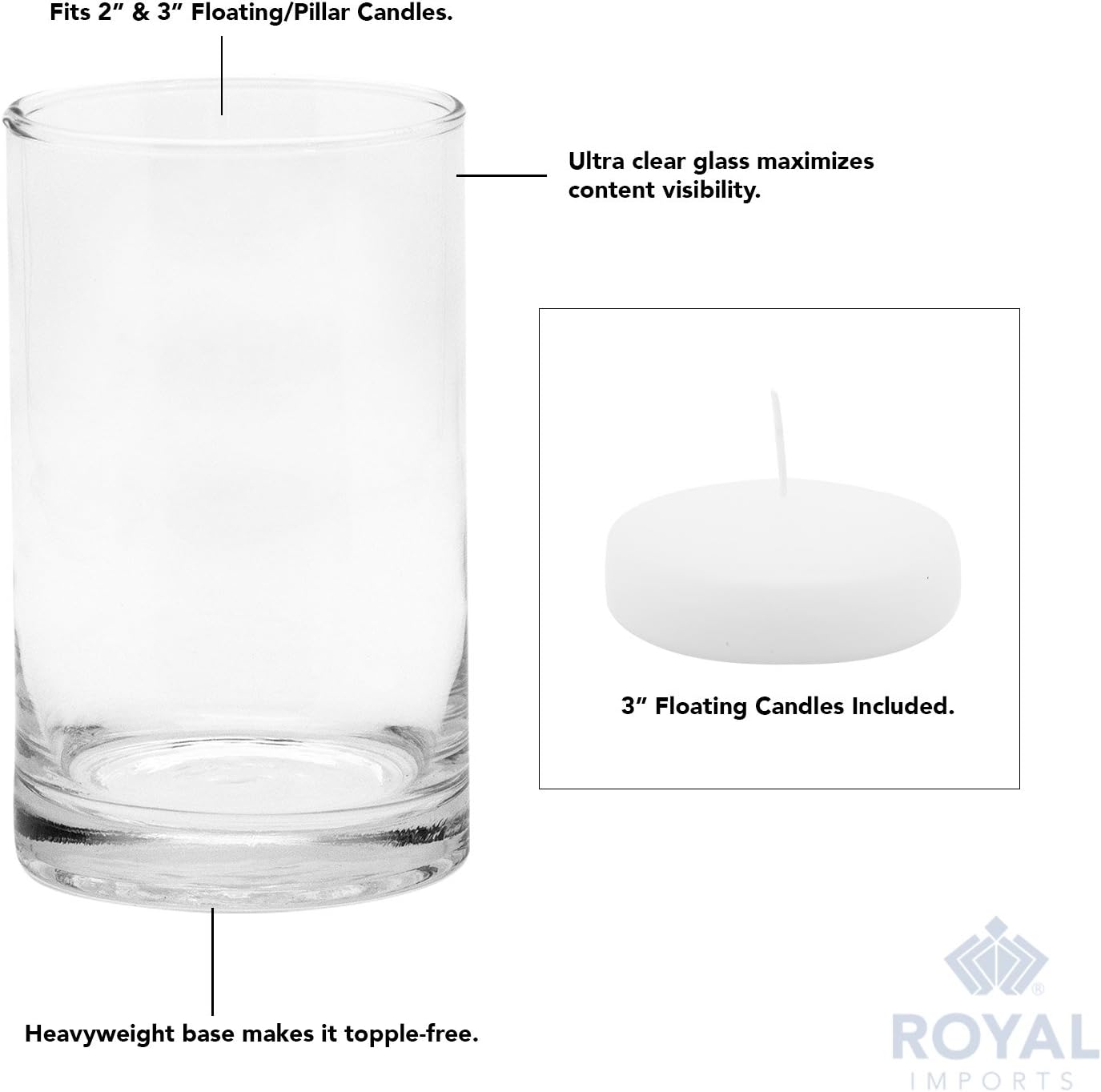 Royal Imports Glass Cylinder Vases Set of 4 - Floating Candles Wedding Home Decor