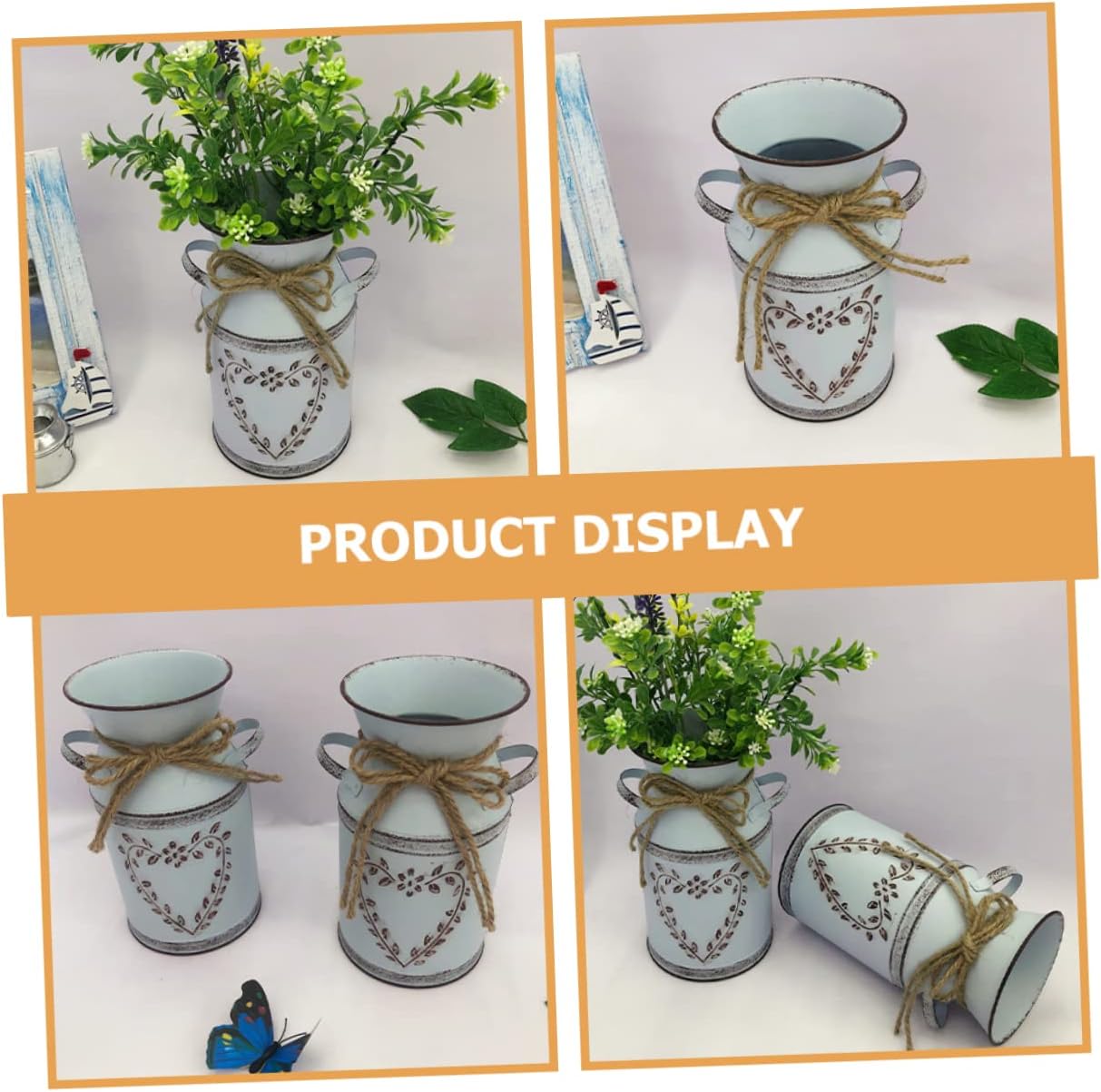 Cabilock Vintage Metal Flower Bucket for Floral Arrangement Rustic Decorative Vase